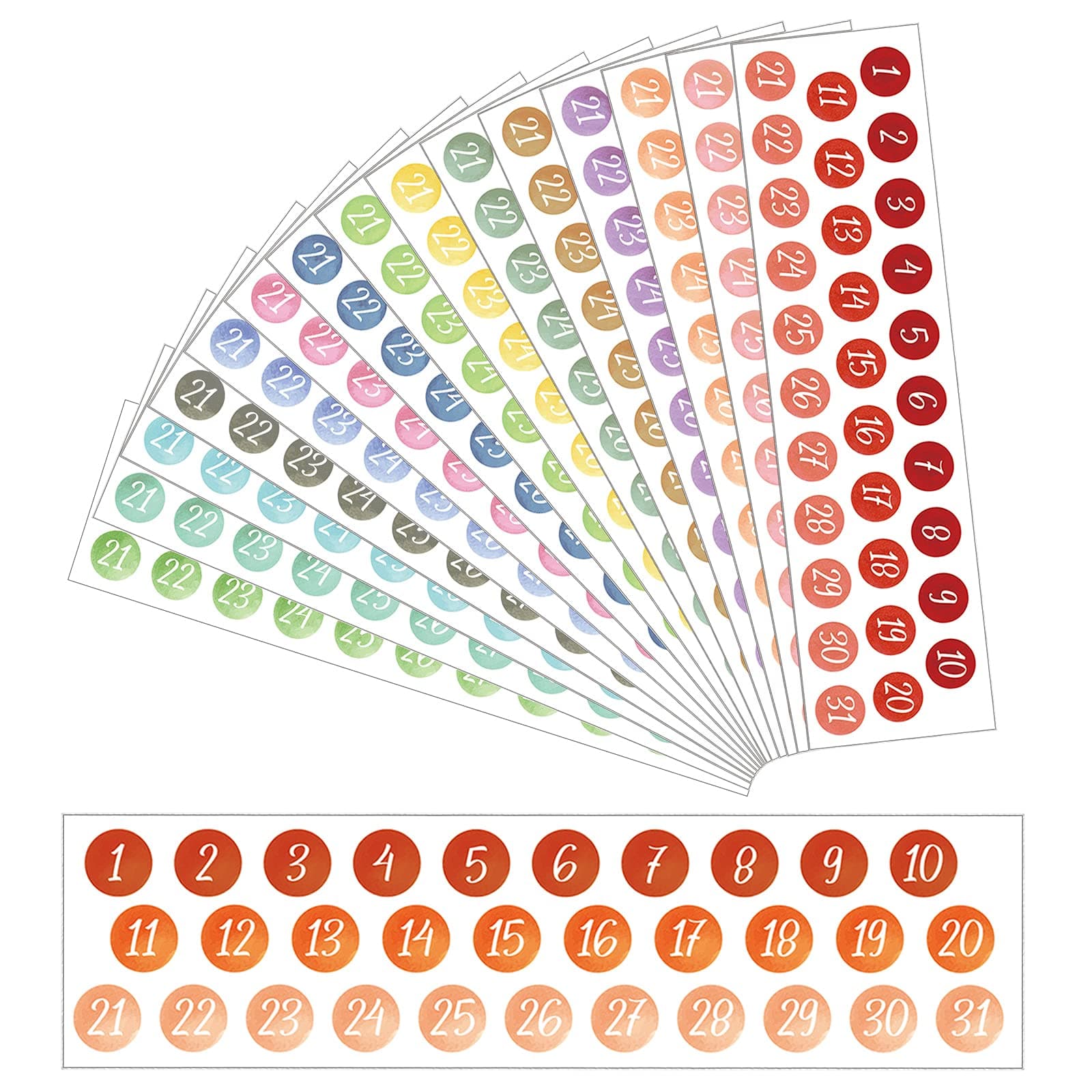 15 Sheets Planner Date Stickers Calendar Numbers Planner Colorful Stickers Calendar for Date in Rainbow Colors Journals