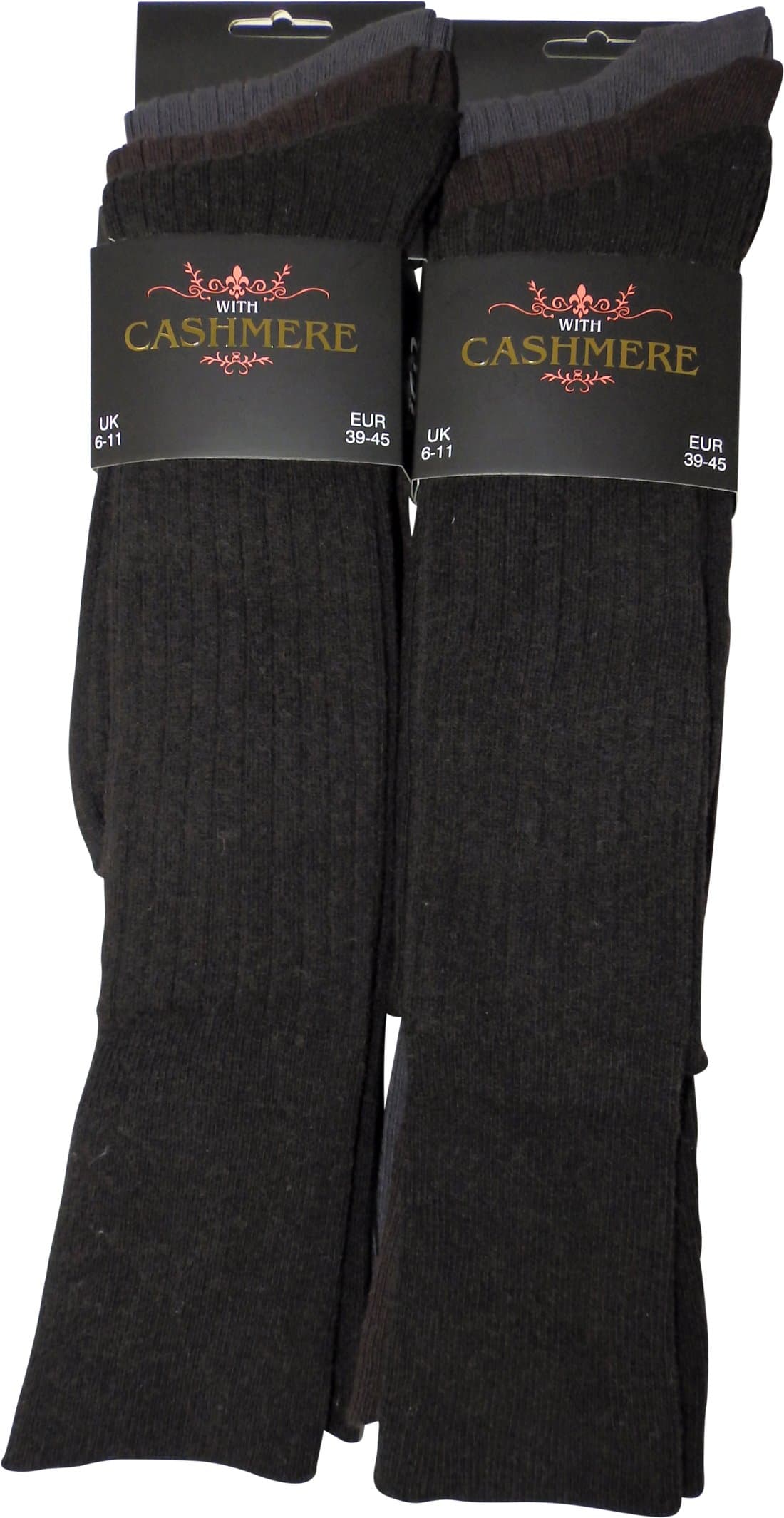 London Icons6 pairs Super Luxurious Mens Long, Knee High Cashmere blend Wool Winter Socks, Black and Dark Assorted Colours, UK size 6-11 - Eur 39-45