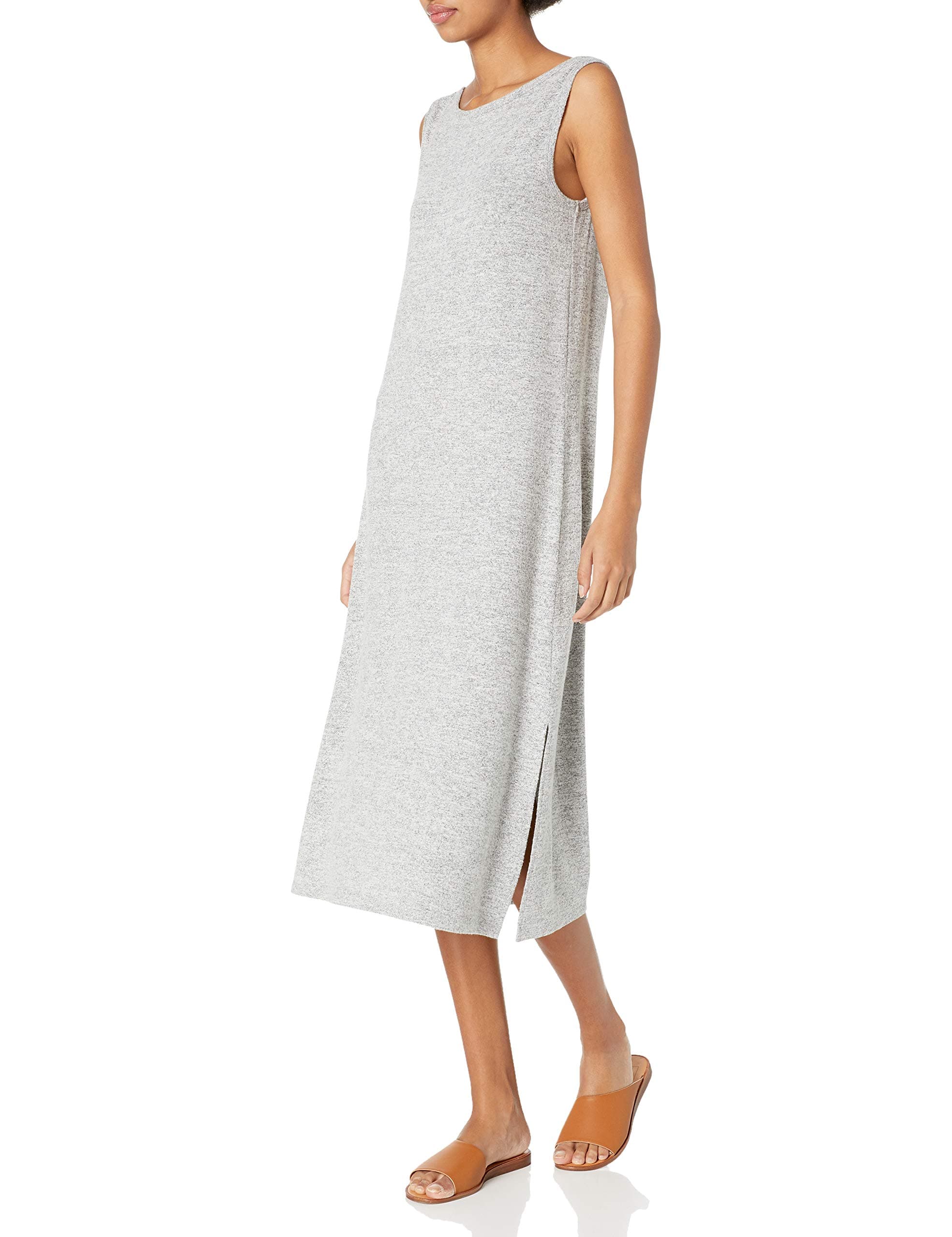 Women's Cozy Knit Sleeveless Bateau Neck Midi Dress