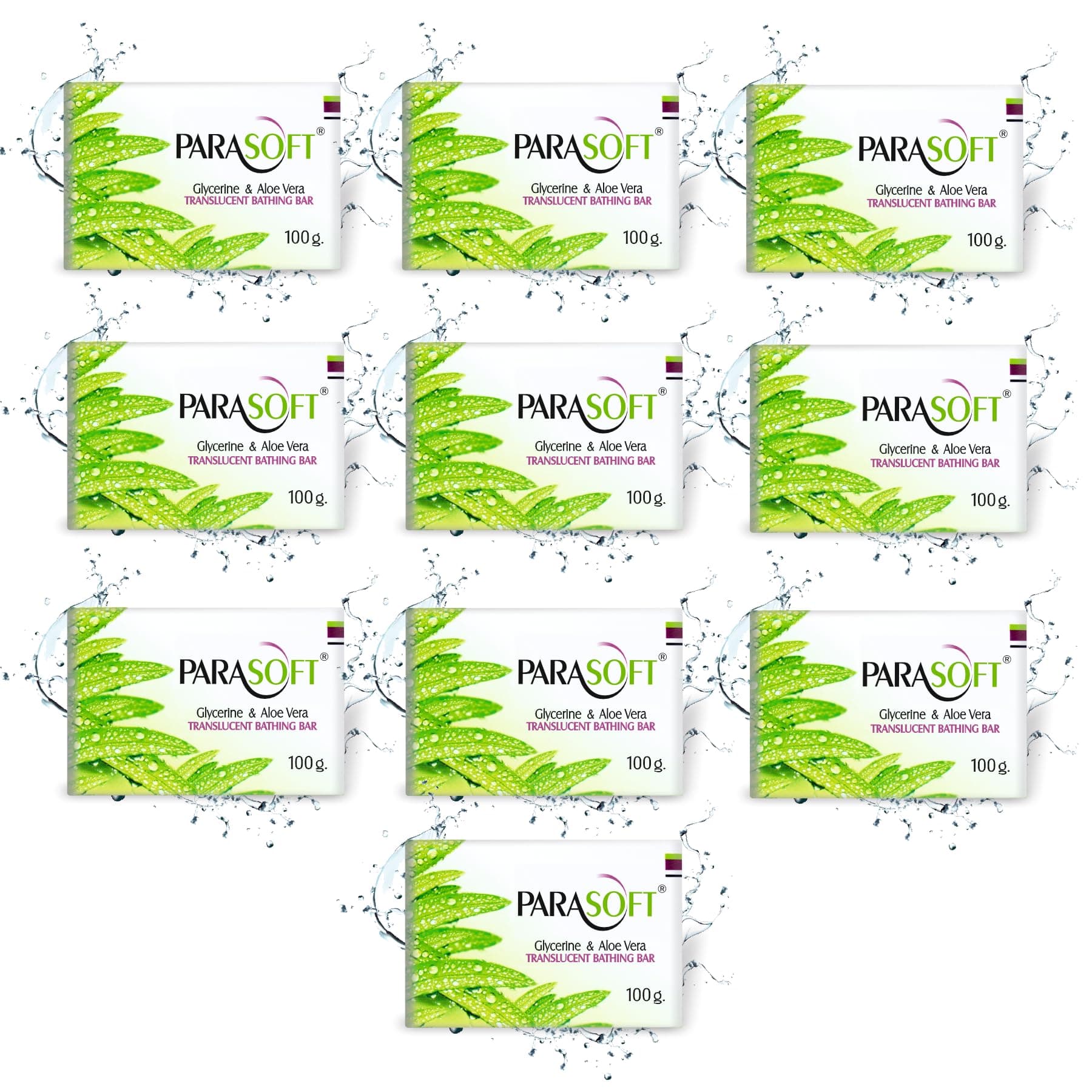 Parasoft Moisturizing Bathing Bar – 100g with Aloe Vera, Glycerine & Vitamin E – For Dry, Sensitive & Normal Skin | Daily Nourishing Soap (Pack of 10)