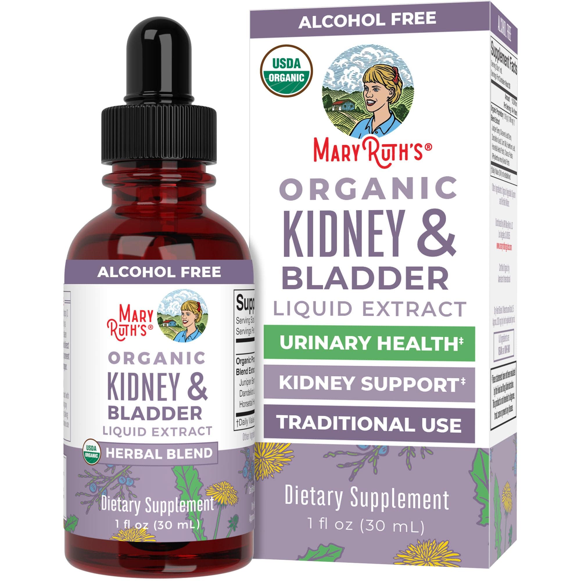 Kidney Support Drops by MaryRuth's, Liquid Herbal Supplement for Renal and Urinary Tract Support, Vegan, Non-GMO & Gluten Free, 1 Fl Oz