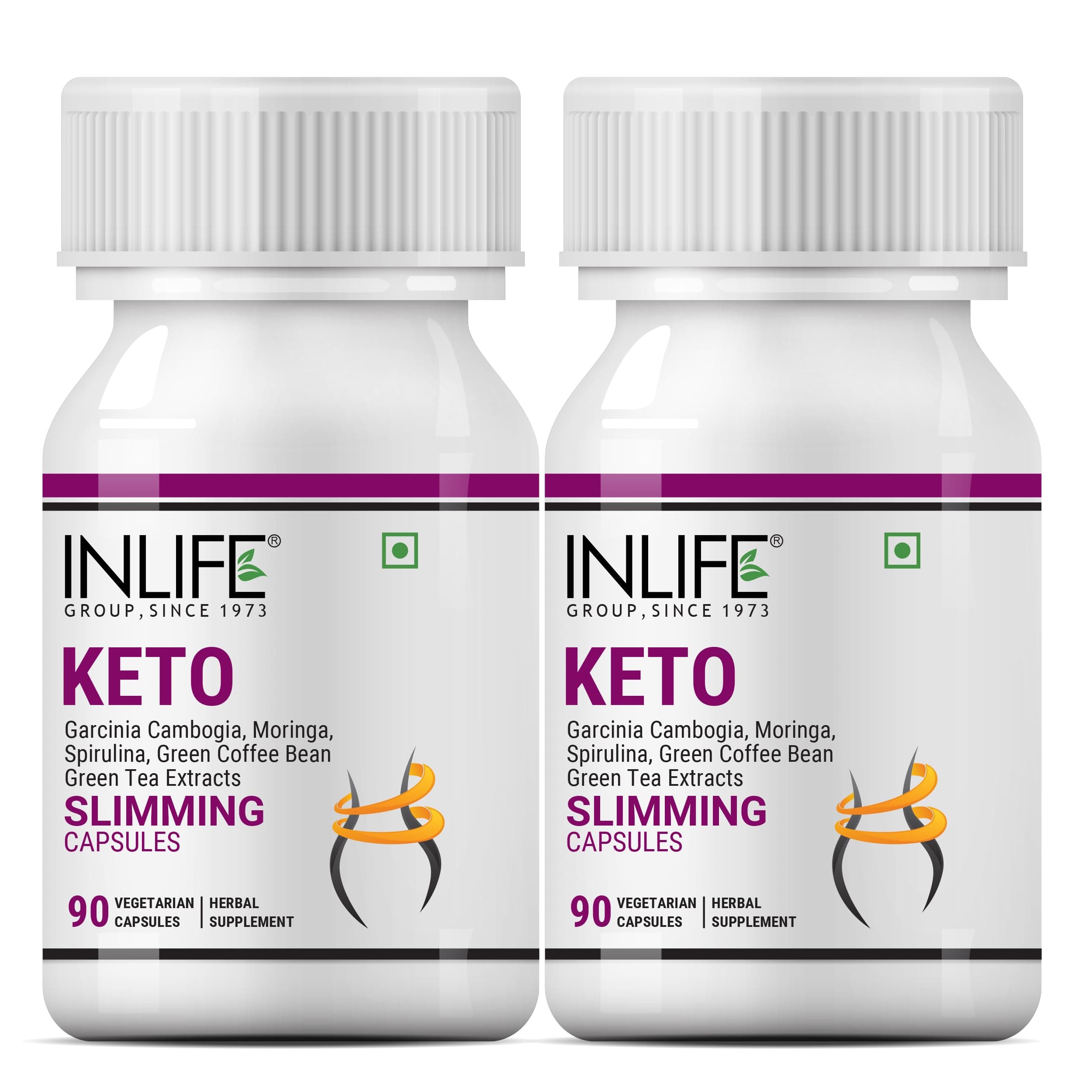 Keto Slimming Capsules | Extracts - Garcinia Cambogia, Green Coffee Bean, Green Tea, Spirulina Moringa | Weight Management Supplement – 90 Vegetarian Capsules (Pack of 2)