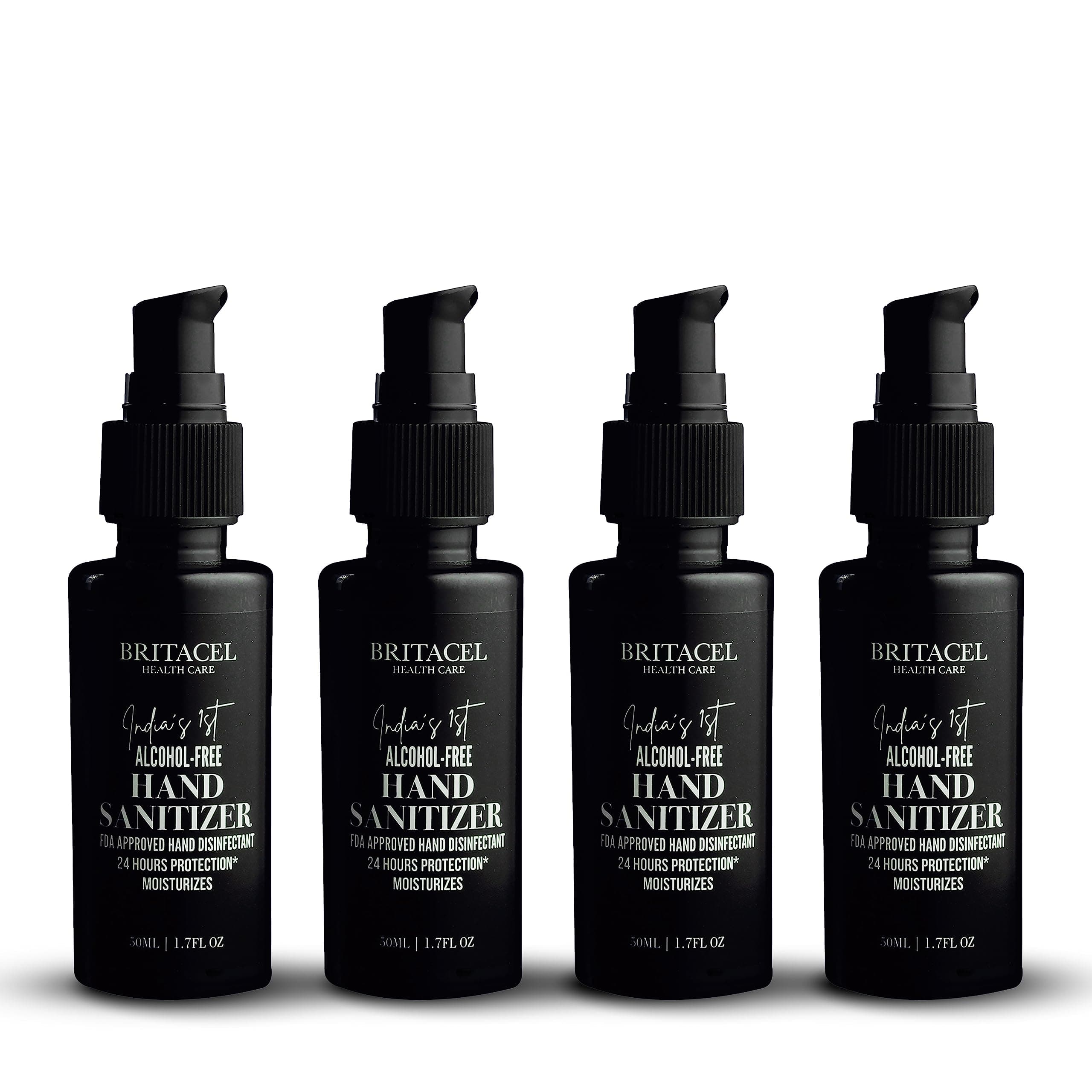 BRITACEL HEALTHCARE Alcohol Free Hand Sanitizer Gel 50ml(Pack of 4) - Protection Upto 24 hours | Kills Up To 99.99% of Bacteria & Viruses |Liquid with disinfectant & moisturizer | FDA Approved