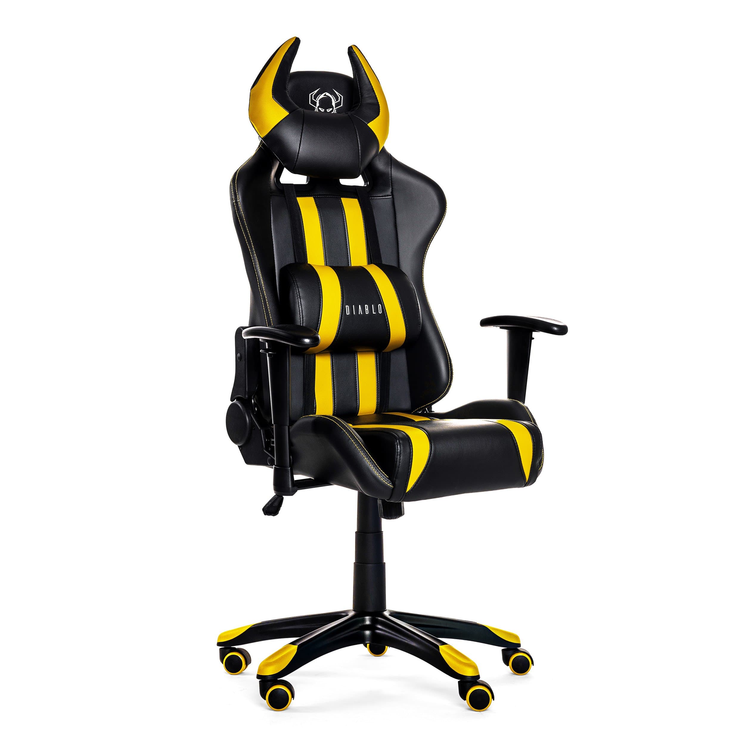Diablo X-One Horn Gaming Office Video PC Desk Chair Ergonomic Adjustable Armrests Neck Lumbar Cushion Artificial Leather Loadable Up To 150 Kg (black/yellow), Leatherette