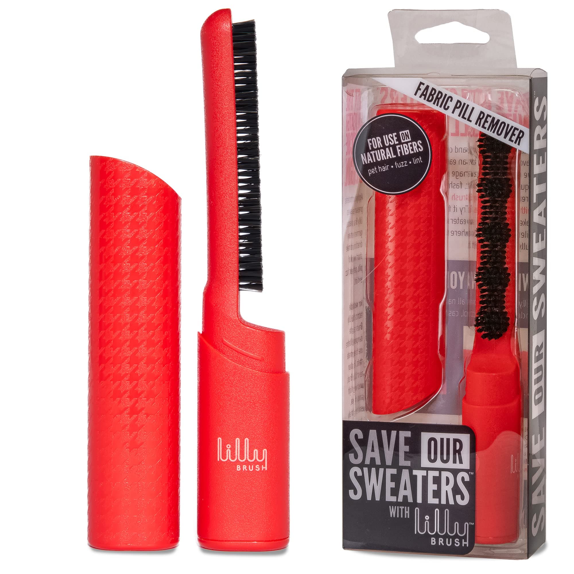 Lilly Brush Save Our Sweaters Fabric Pill Remover & Lint Brush. ONLY for 100% Cashmere, Cotton, Wool, & Silk! Do NOT use on Polyester, Nylon, or Acrylic. Travel Sized (Red)
