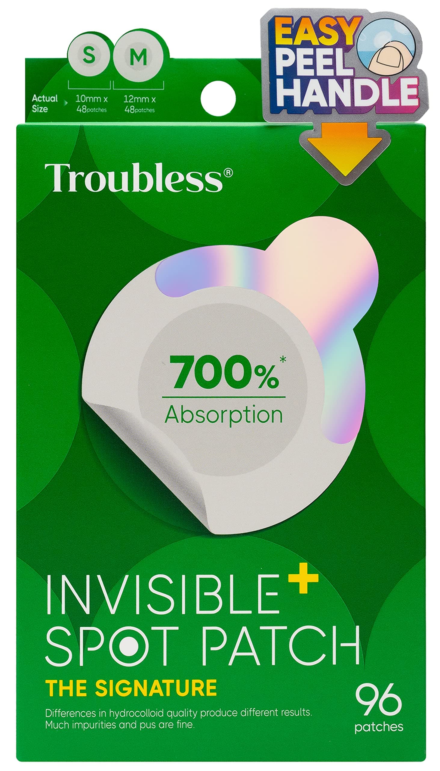 Trouble Invisible Dot Patch The Signature | Hydrocolloid Dot Patch for Face | Thin Protective Patch with Easy Peel Handle | Long Lasting Overnight Dot Patch | 2 Sizes, 96 Count (Pack of 1)