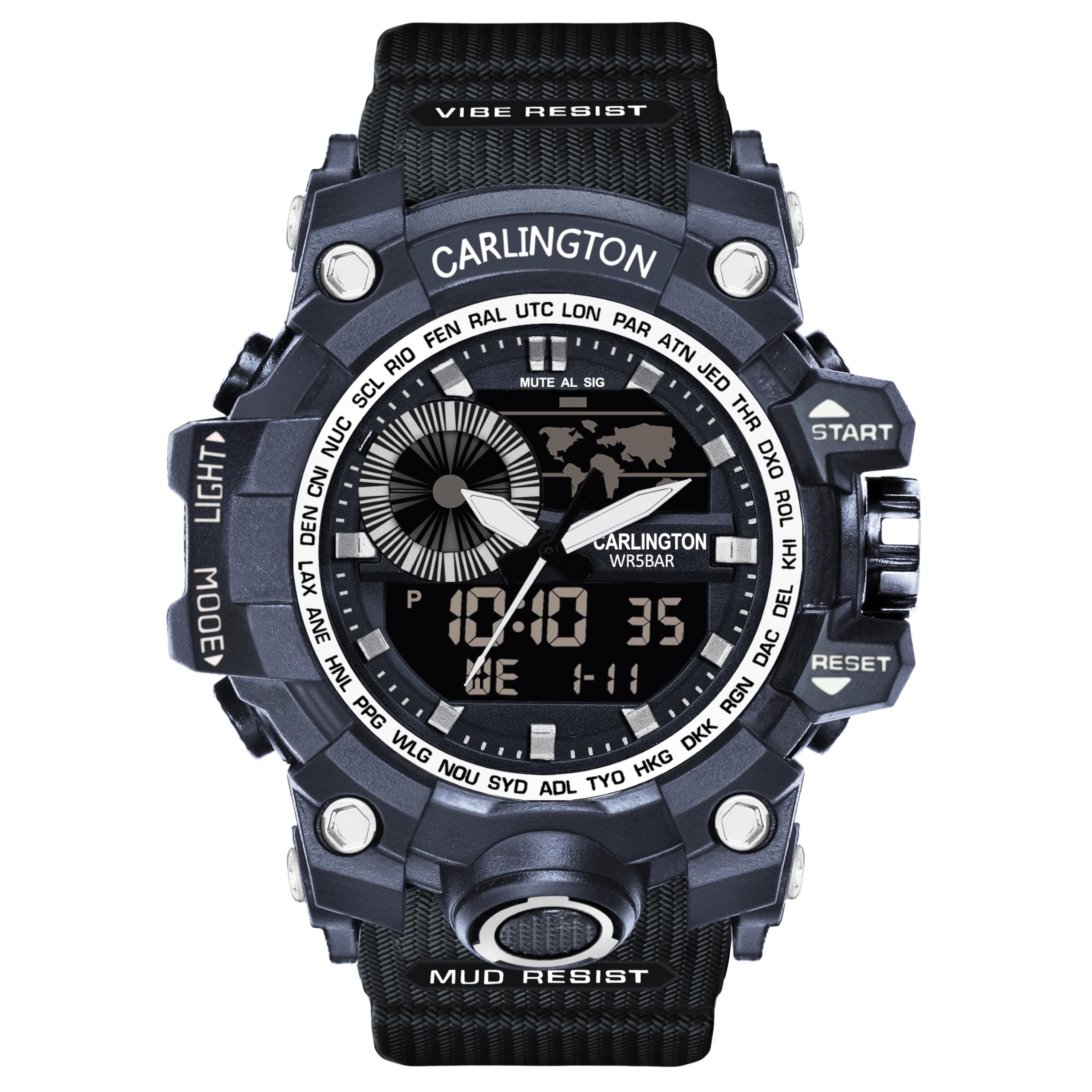 Carlington Analog-Digital Sports Watch Chronograph, Dual Time, Alarm, Stopwatch, Water-Resistant, Shock-Resistant, Back Light Display- The Perfect Watch for Men and Boys - CT3388 BlackSilver,