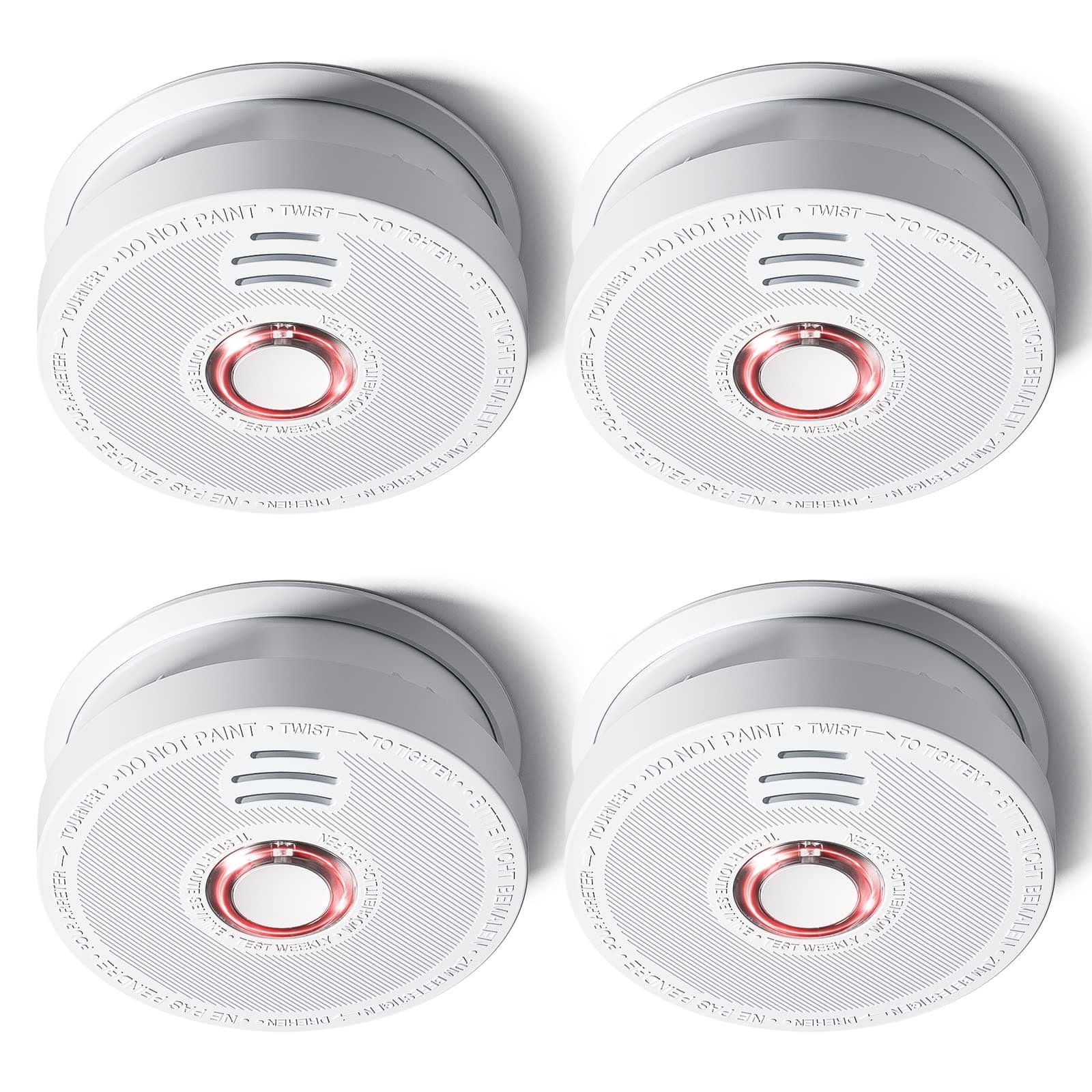 SITERLINK Smoke Detectors Battery Operated, Smoke Alarm with Test-Silence Button, Photoelectric Sensor Fire Alarms Smoke Detectors with LED Lights, UL Listed Fire Alarm for House, GS528A, 4 Packs