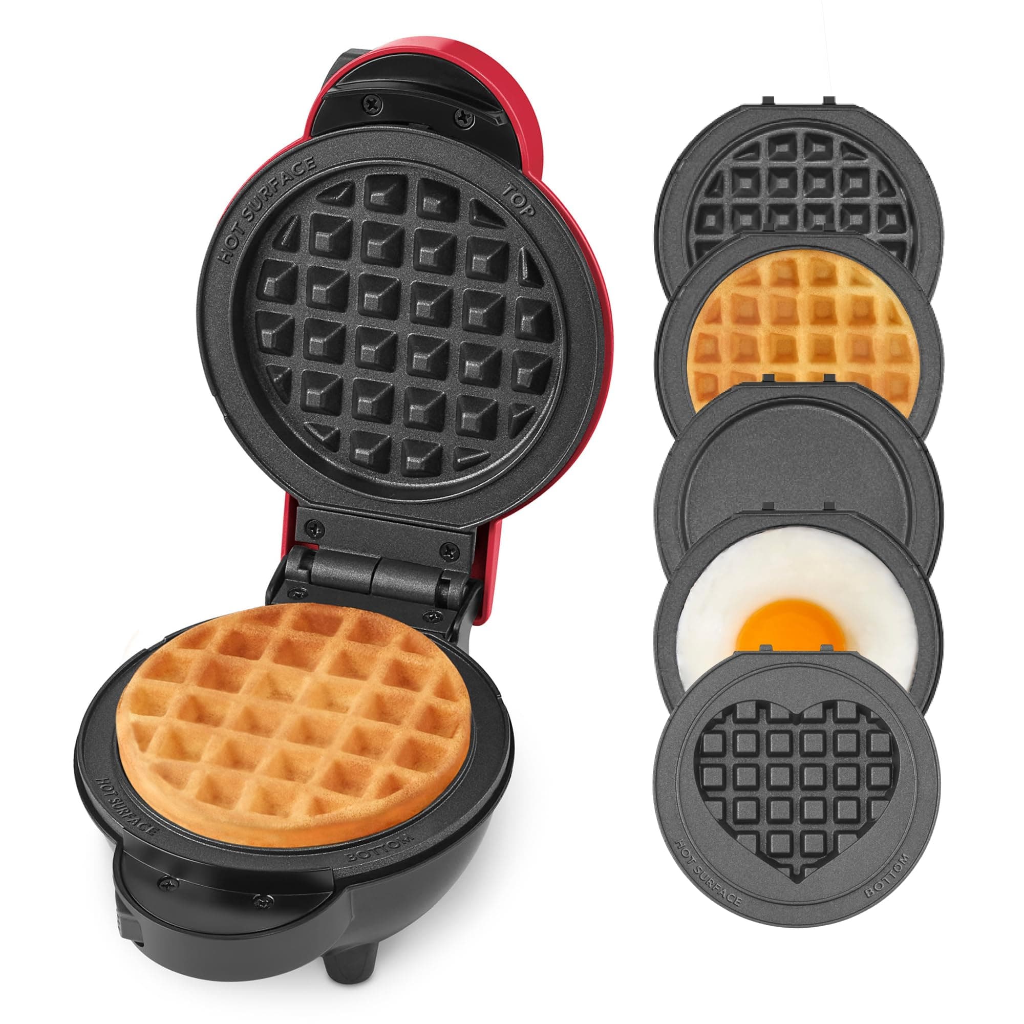 MultiMaker® Mini System - Compact Waffle Maker for Family Breakfasts - Removable Griddle Plates & nonstick surface - 5 Plates - Red