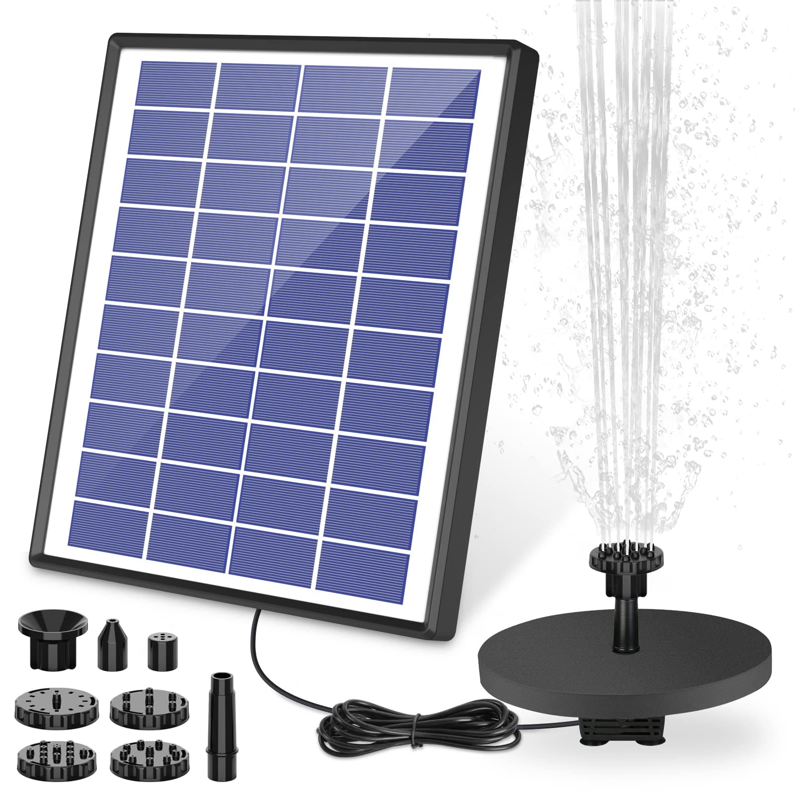 AISITIN 6.5W Solar Fountain Pump with1500mAh Battery Solar Water Pump Floating Fountain, 6 Nozzles, for Bird Bath, Fish Tank, Pond or Garden Decoration,Green