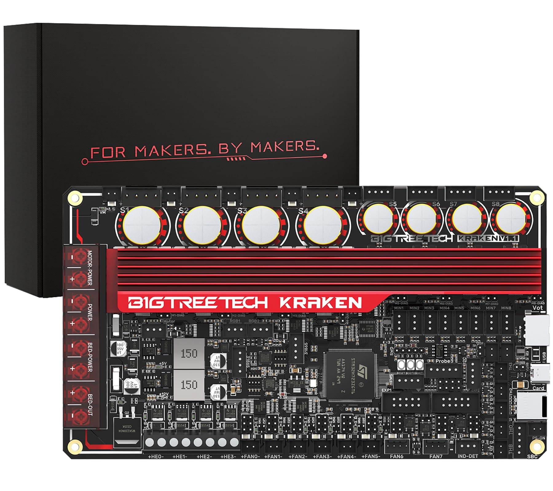 Kraken V1.1 Control Board Onboard 8×TMC2160 Drivers Up to 60V Perfect Fit Voron Phoenix CoreXY 3D Printer DIY Support Klipper/Marlin/RRF for HDMI5/HDMI7, EBB SB2209 CAN, BTT Pi