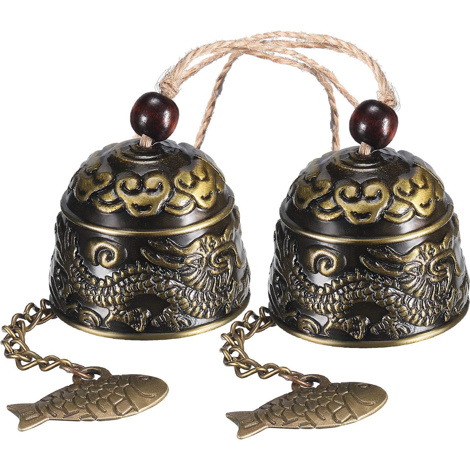 2 Pieces Fengshui Bell Vintage Dragon Bell Fengshui Wind Chimes for Home Garden Hanging Good Luck Blessing