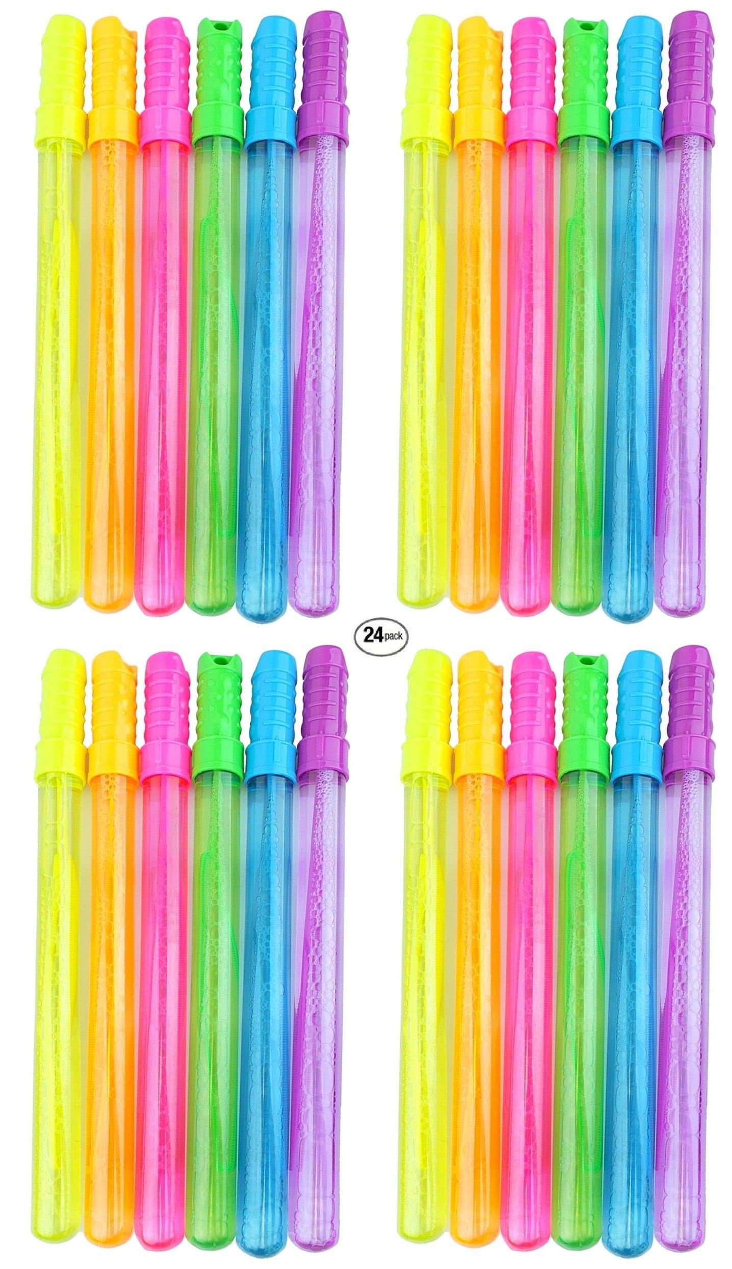 Bubble Wands Party Packs | Assorted Color 4oz Bubble Sticks with Leak-Proof Tops | Summer Fun Activities (24 Pack)