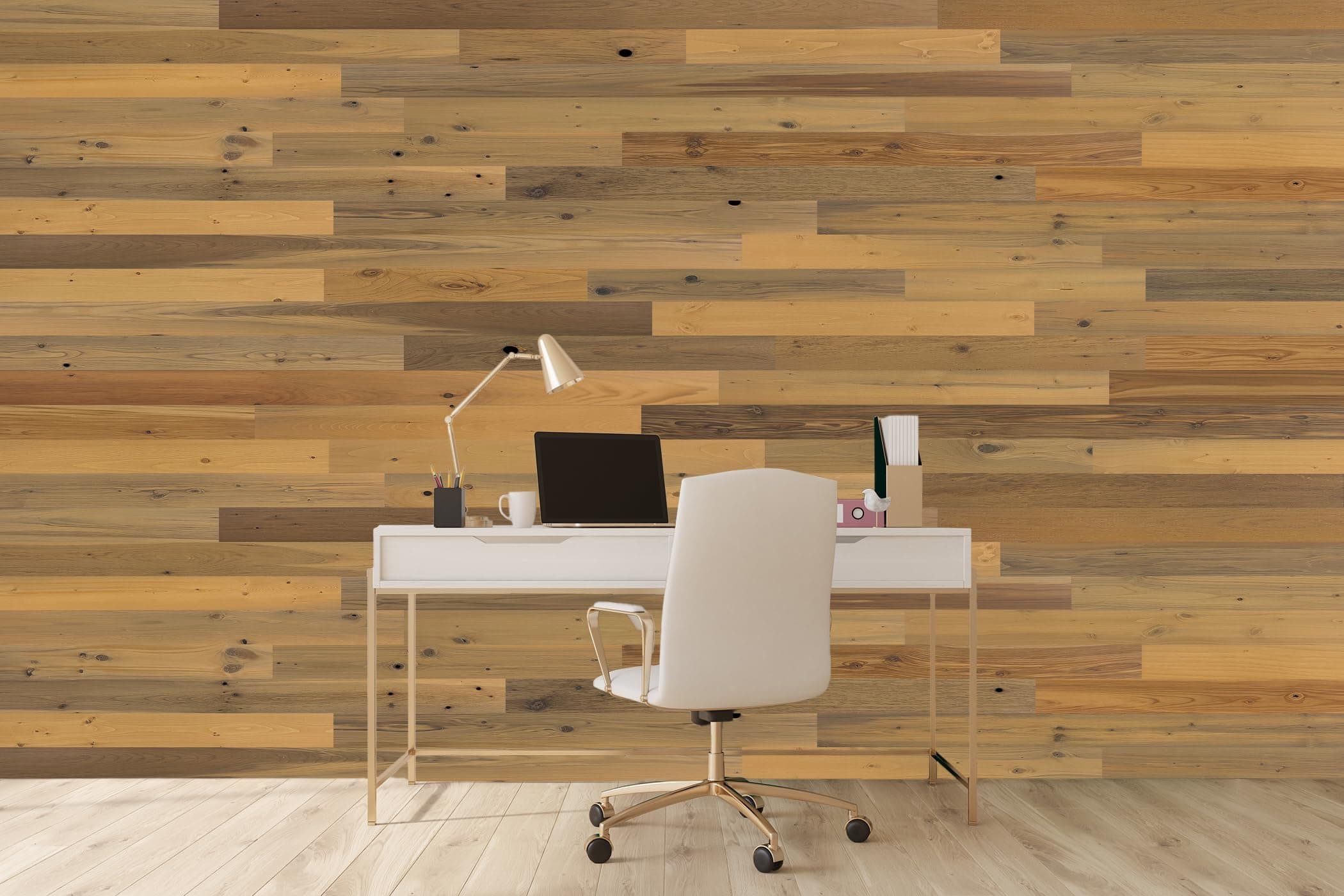 TimberchicRiver Reclaimed Wooden Wall Planks - Simple Peel & Stick Wall Covering Application for DIY Accent Wall & Home Improvement - Modern, Premium Wall Paneling (4" Wide - 20 Sq. Ft, Sandy Beach)