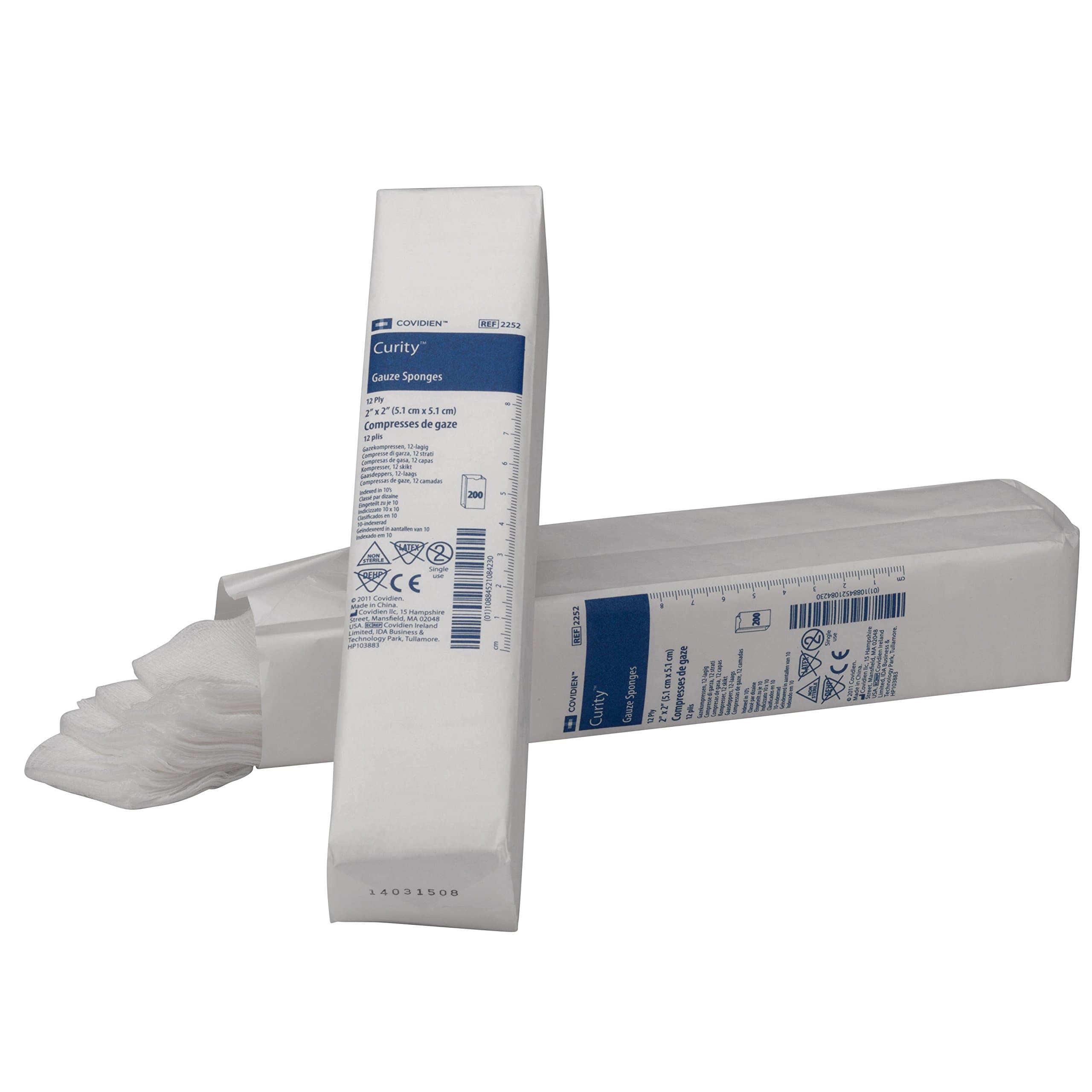 Covidien 2252 Curity Gauze Sponge, Non-Sterile, 2" x 2", 12-ply (Pack of 200)