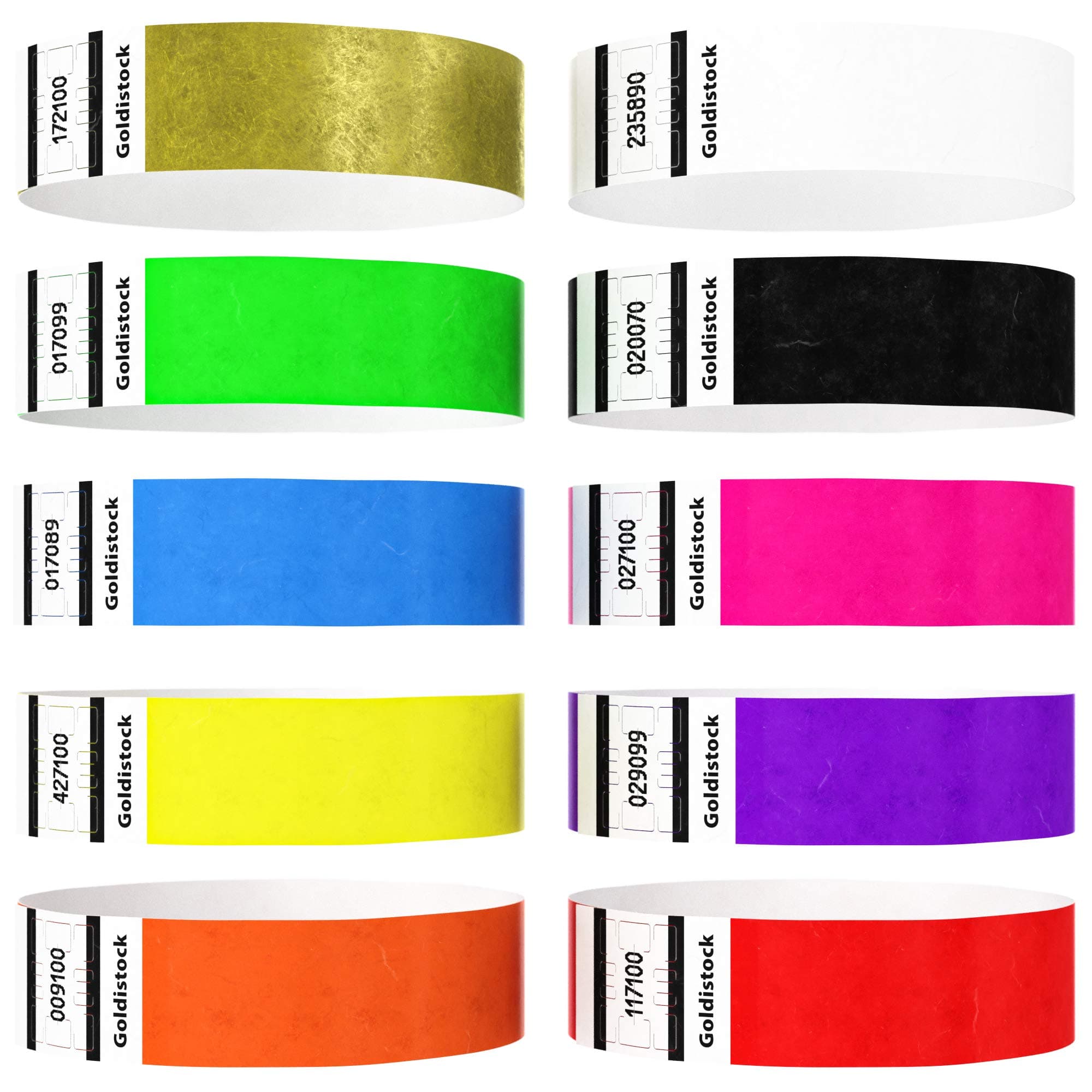Heavier Tyvek Wristbands 7.5 Mil– Goldistock “Top 10” 5,000 Ct. Variety Pack- ¾” Arm Bands- 500 Each: Green, Blue, Red, Yellow, Orange, Purple Etc.- Paper-Like Party Armbands- Event Wrist Bands