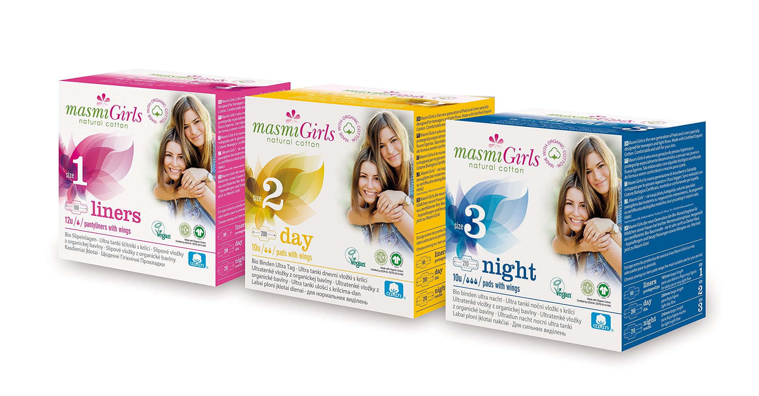 Masmi Girls Organic Sanitary Pads with Wings Night Pack of 3