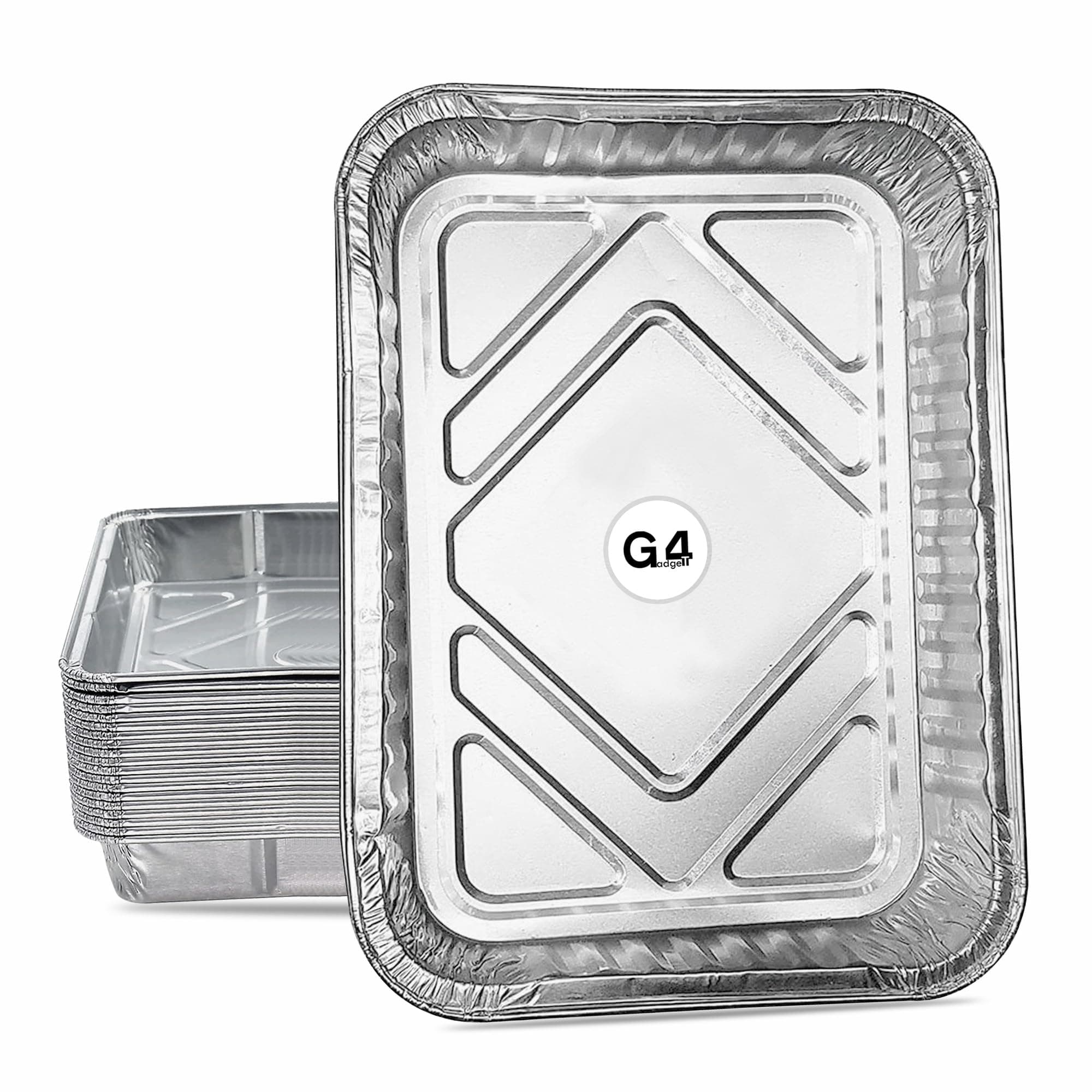 20 Pack Large Aluminium Foil Trays (32x22x3 cm) - Tin Foil Containers for Cooking, Baking, Roasting, BBQ, Freezing, and Party Use