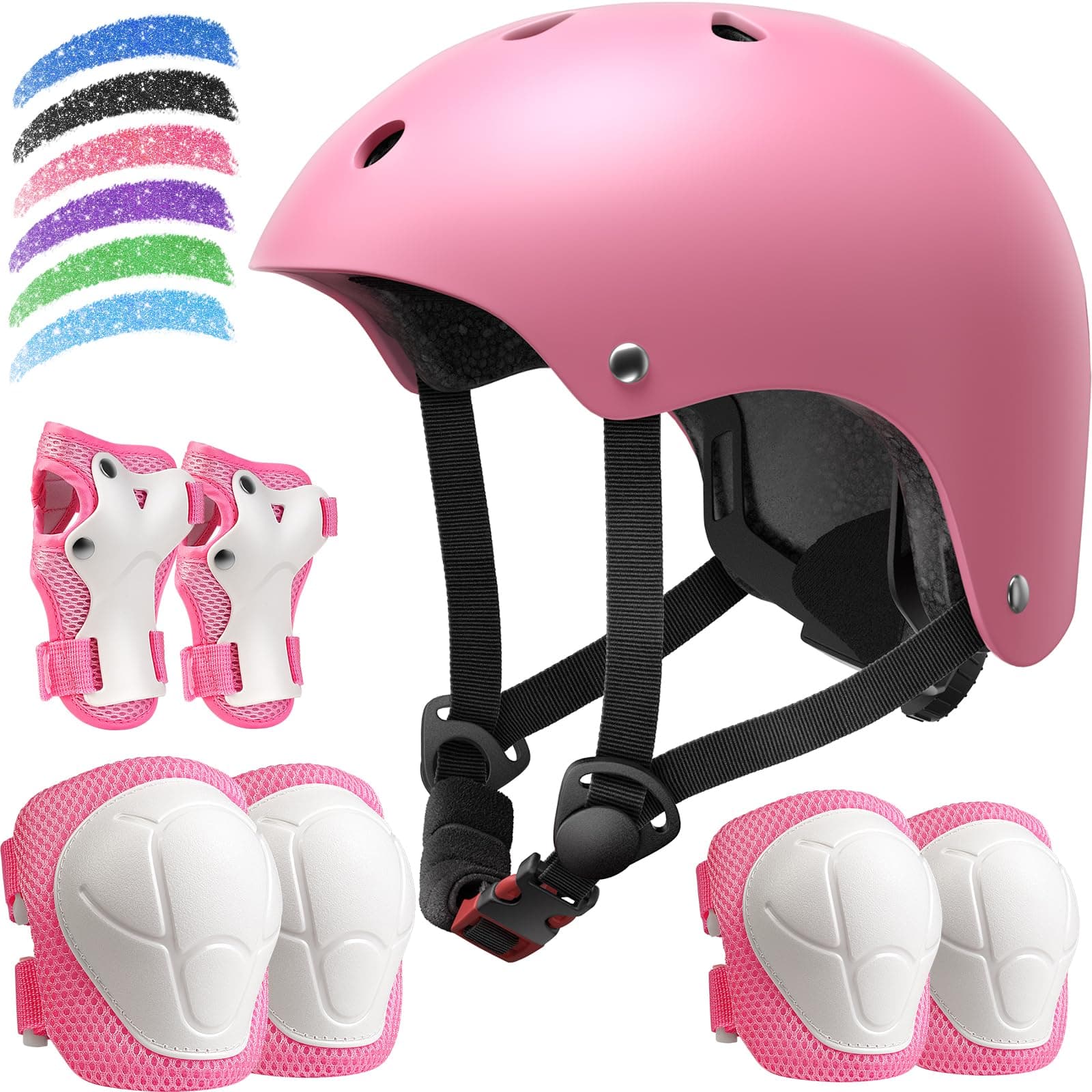 Kids Bike Helmet Set, Adjustable Helmet for Ages 2-3-5-8-14 Year Boys Girls, Toddler Pad Set with Knee and Elbow Pads for Bike, Roller, Skating, Scooter, Longboard and More Sports, 6 Color