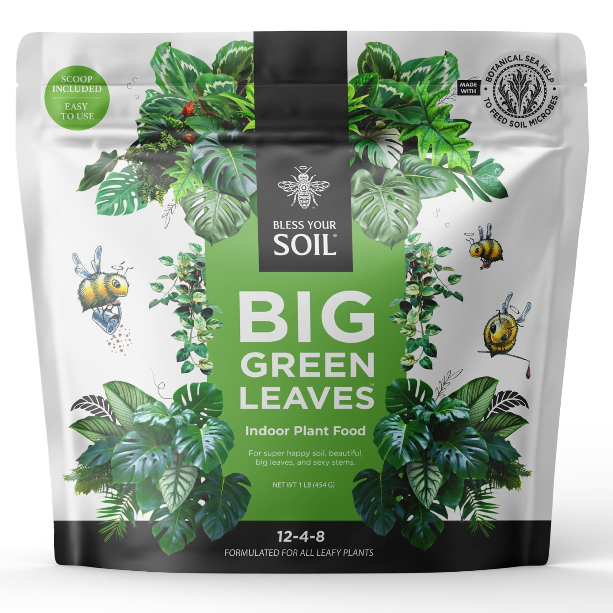 Big Green Leaves | Superfood Houseplant Fertilizer, Indoor Plants - All Purpose + Sea Kelp | 4X More Concentrated | 12-4-8 NPK (1LB)