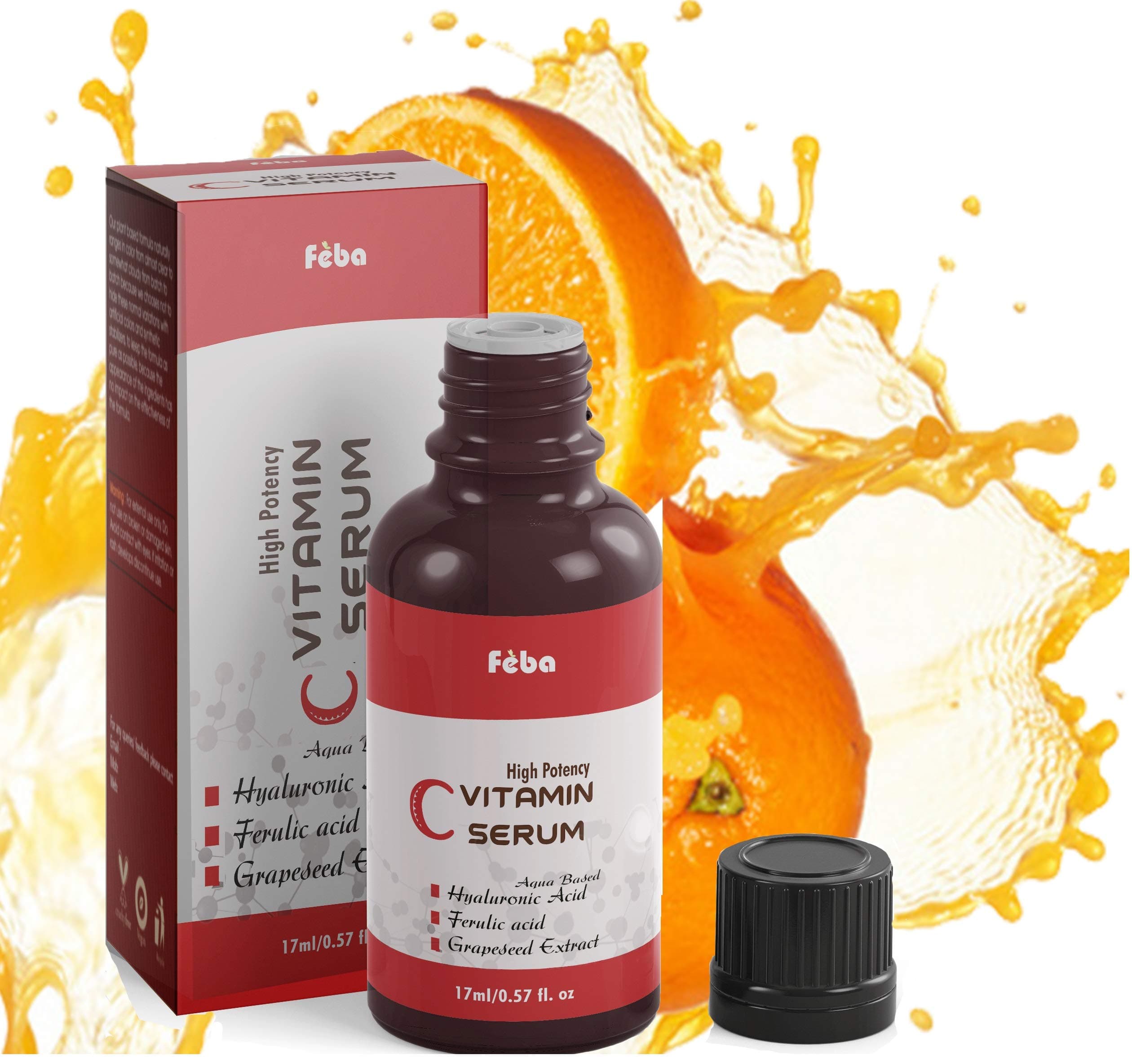 Feba Vitamin C Serum For Face With Hyaluronic Acid, Witch Hazel Extract, Grape Seed Extract, Face Pigmentation (17ml)