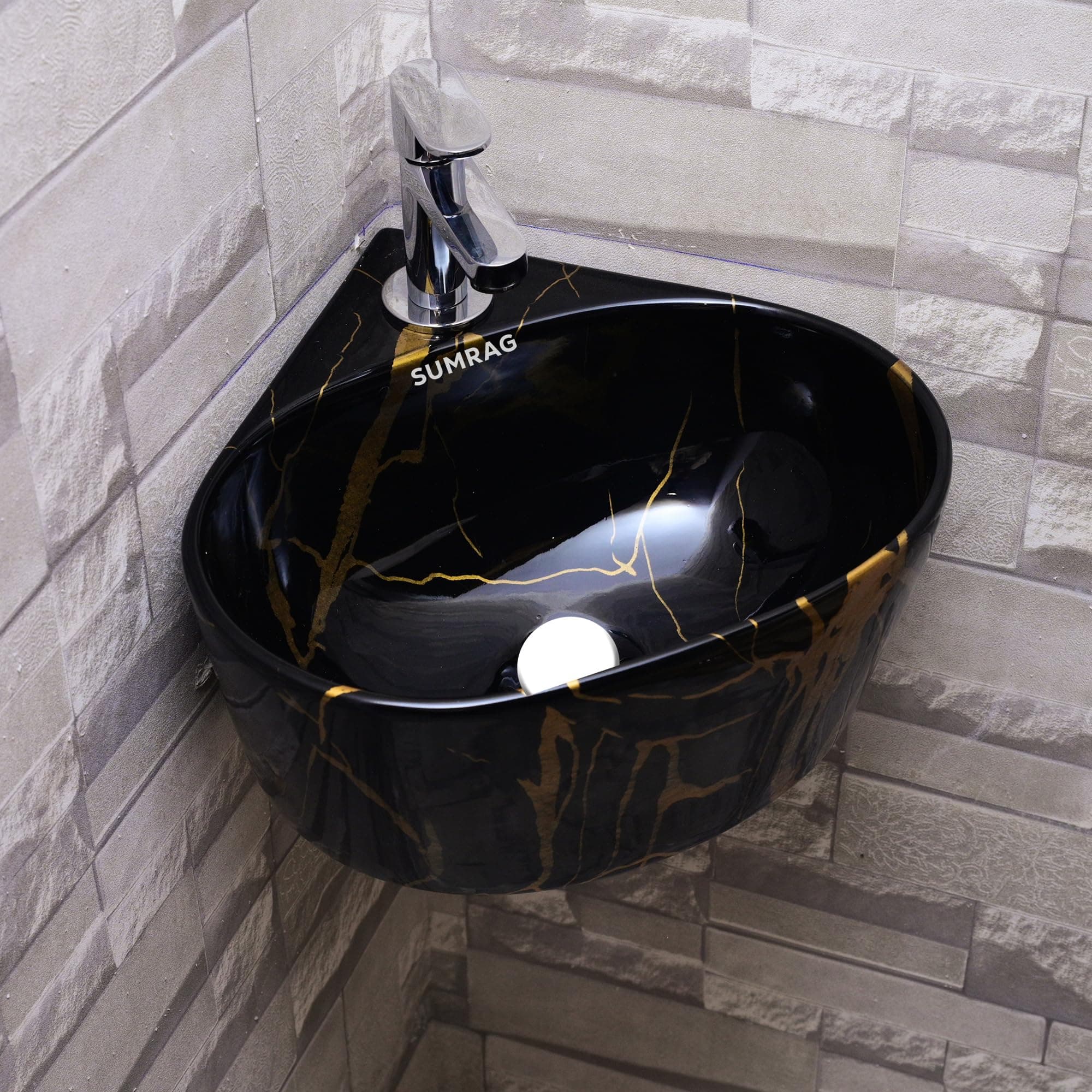 Ceramic Corner Basin/wall Mount Basin for Bathroom/wall Hung Wash Basin/small Corner Sink (14.17 X 13.38 X 6.10 In)