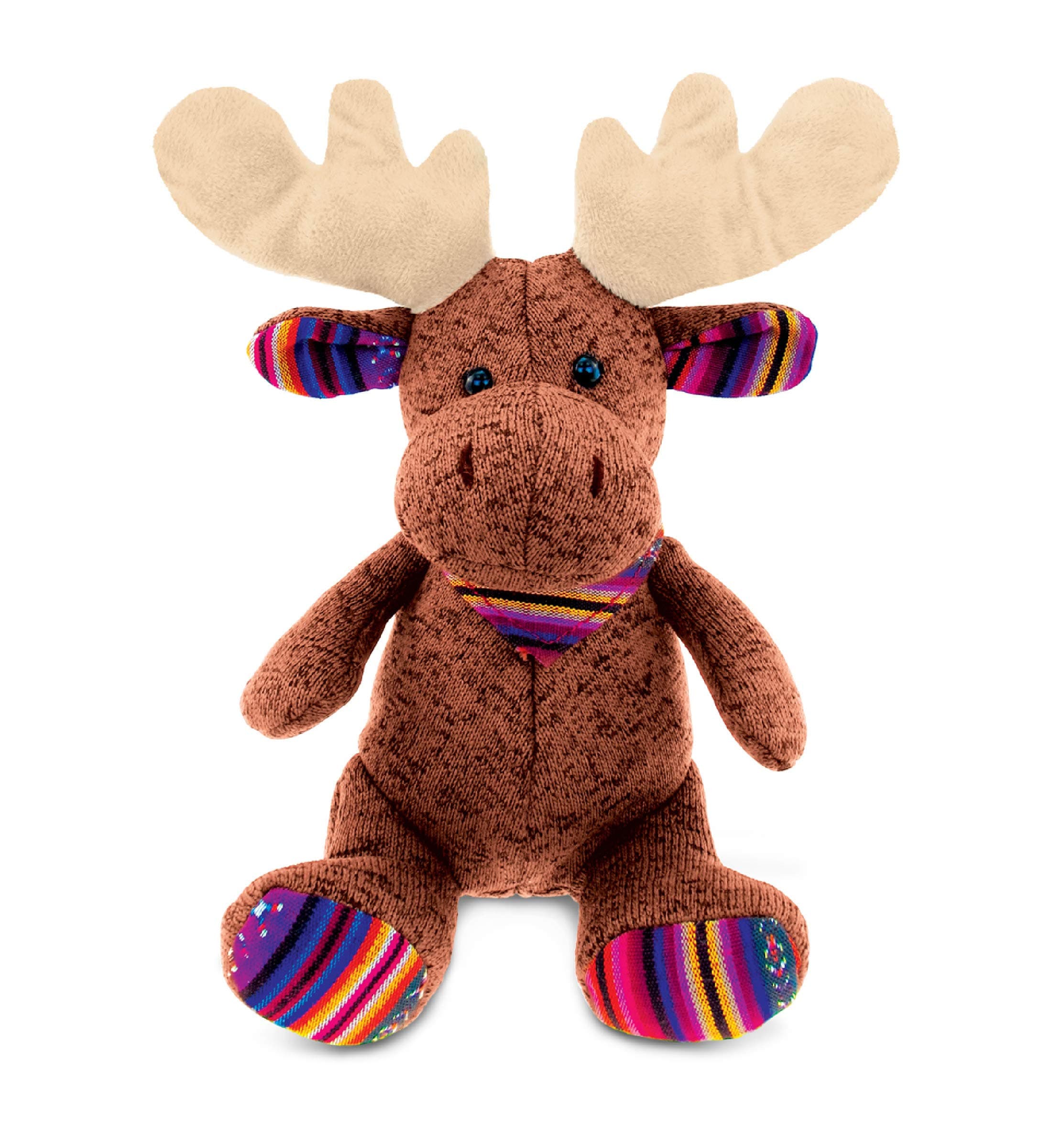 DolliBu Plush Moose Stuffed Animal - Soft Funky Brown Moose with Scarf, Adorable Huggable Plush Toy, Cute Wild Life Cuddle Gift for Kids and Adults - 9 Inch