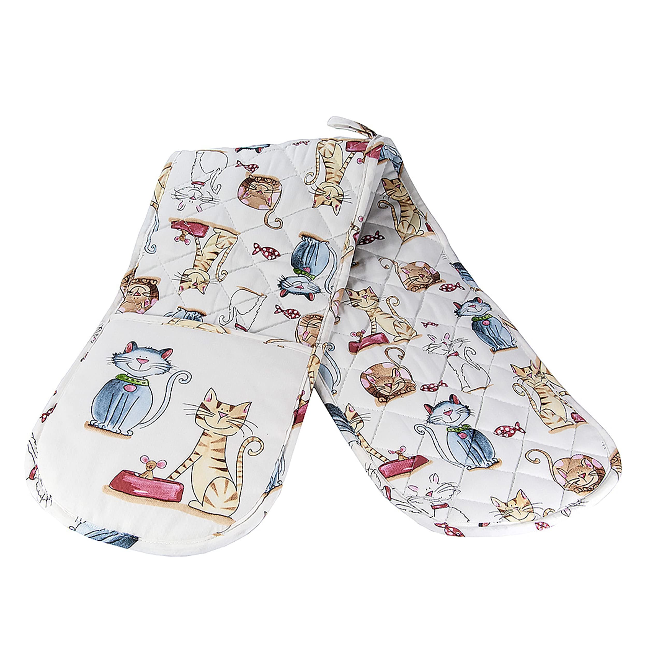SPOTTED DOG GIFT COMPANY Double Oven Gloves Heat Resistant Oven Gloves, Mitts Potholder for Home Cooking & Baking, Cute Cat Themed Kitchen Accessories Gifts for Cat Lovers Women Men