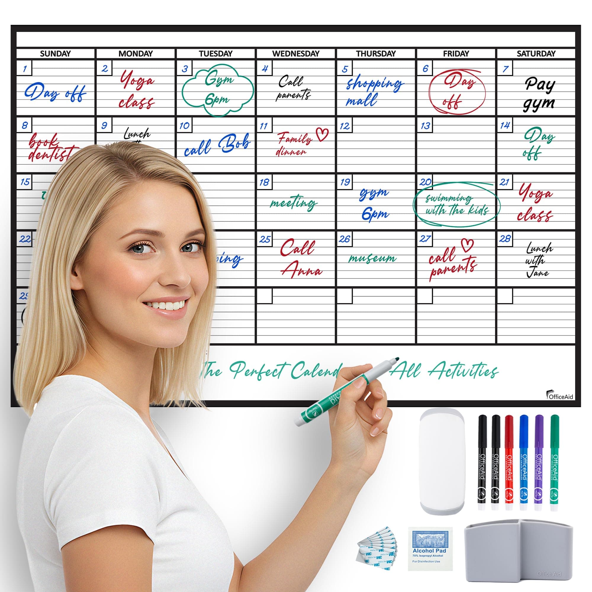 Large Dry Erase Calendar for Wall, 24x36, Large Wall Calendar Dry Erase, Big White Board for Office, Home & School, Giant Erasable Whiteboard, Jumbo Monthly Undated Reusable White Board Planner