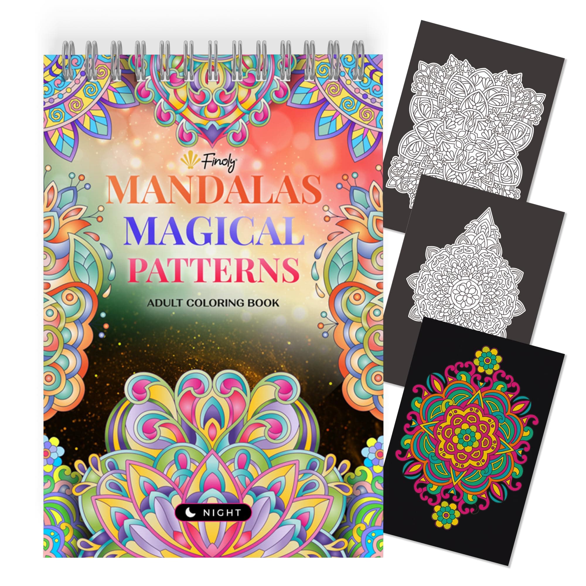Finoly Mandala Colouring Books for Adults in A4 | Adult Colouring Books for Women and Men | Mandalas Relaxation and Teens Stress Relief, Spiral Bound (Night)