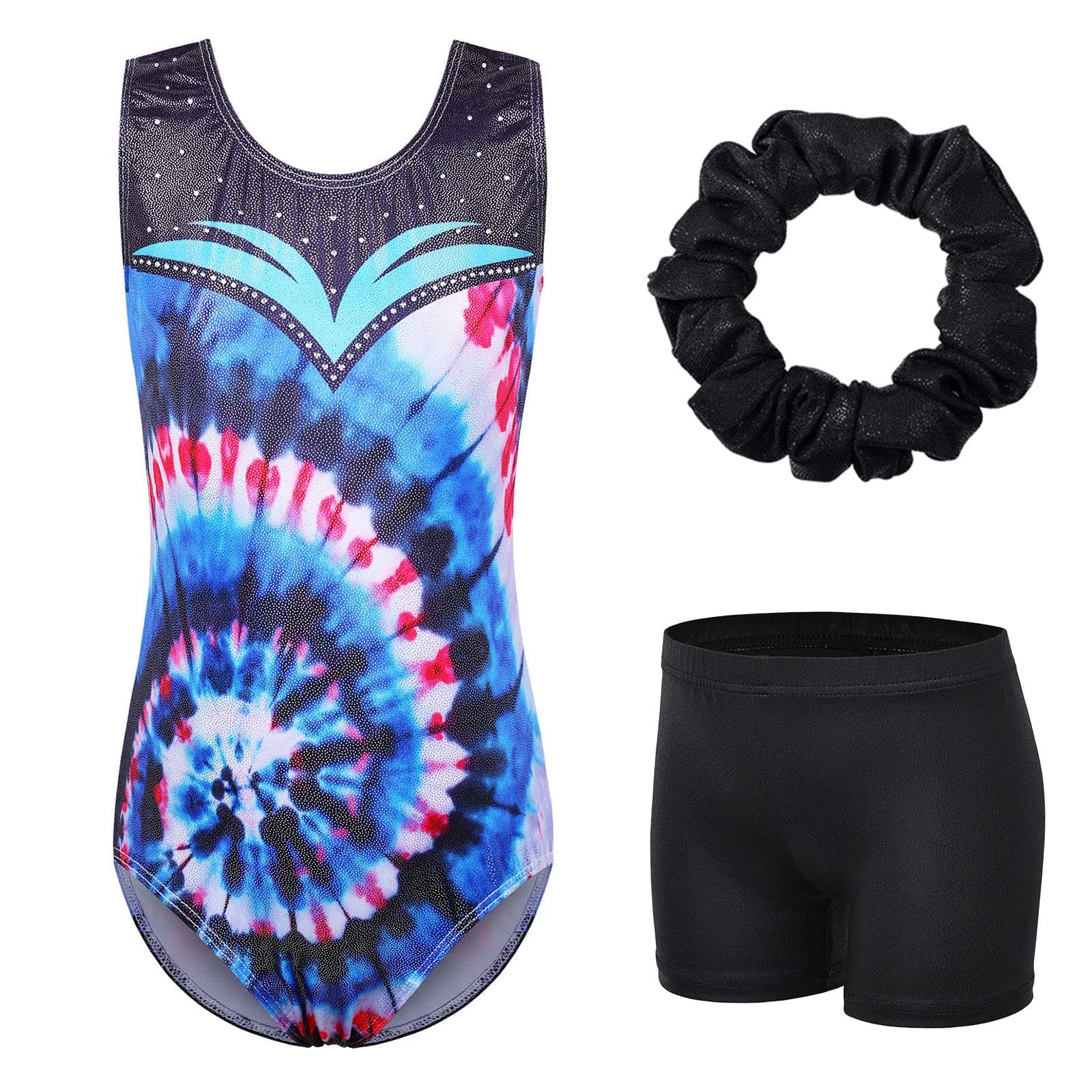 BAOHULU Gymnastics Leotards for Girls with Shorts Shiny Kids Tumbling Dance Outfit