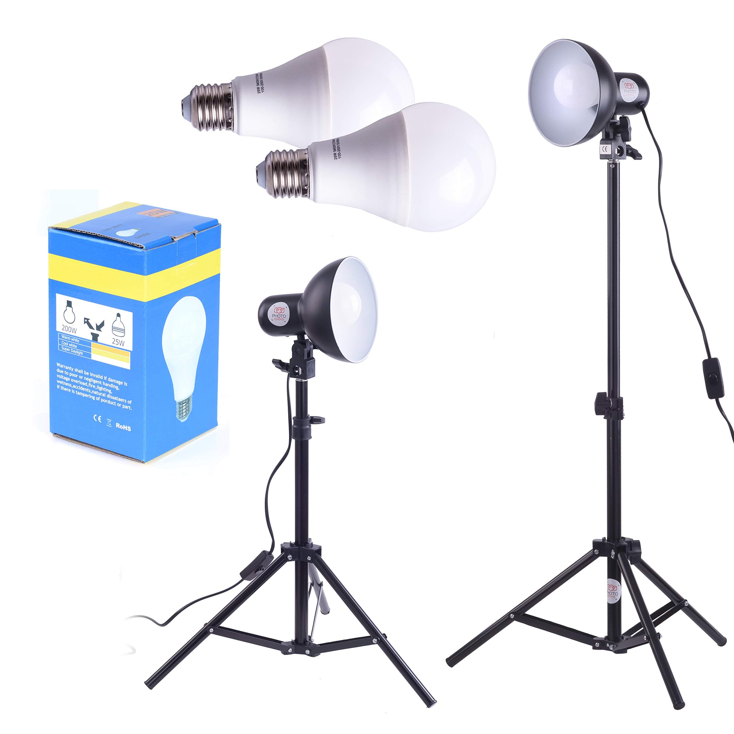 PhotoGeeks 2 x Tabletop Reflector LED Lighting Kit | 25w Daylight 5400k Bulbs