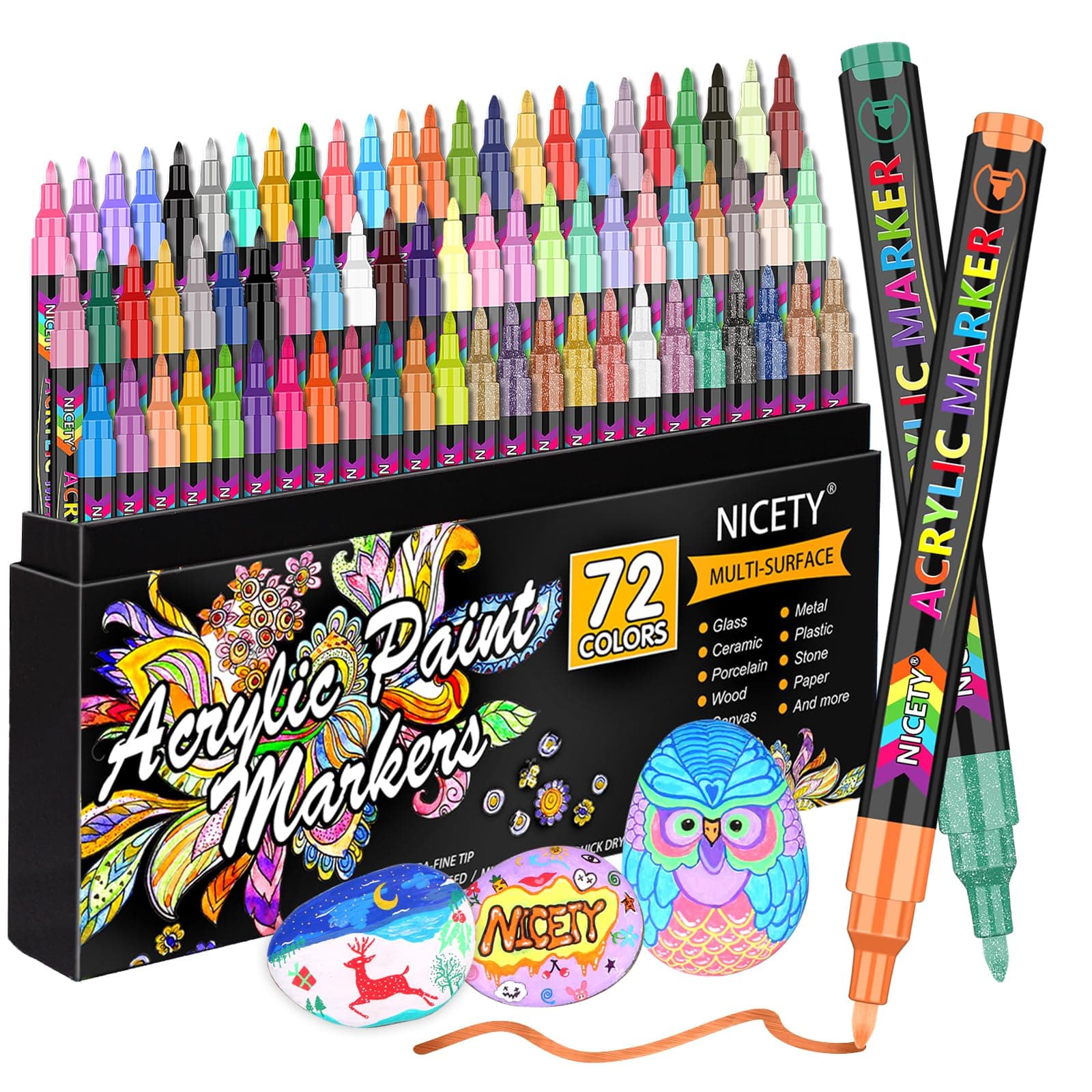 NICETY Acrylic Paint Marker 72 Colors Canvas Rock Paint Wood Stone Glass Pottery DIY Craft