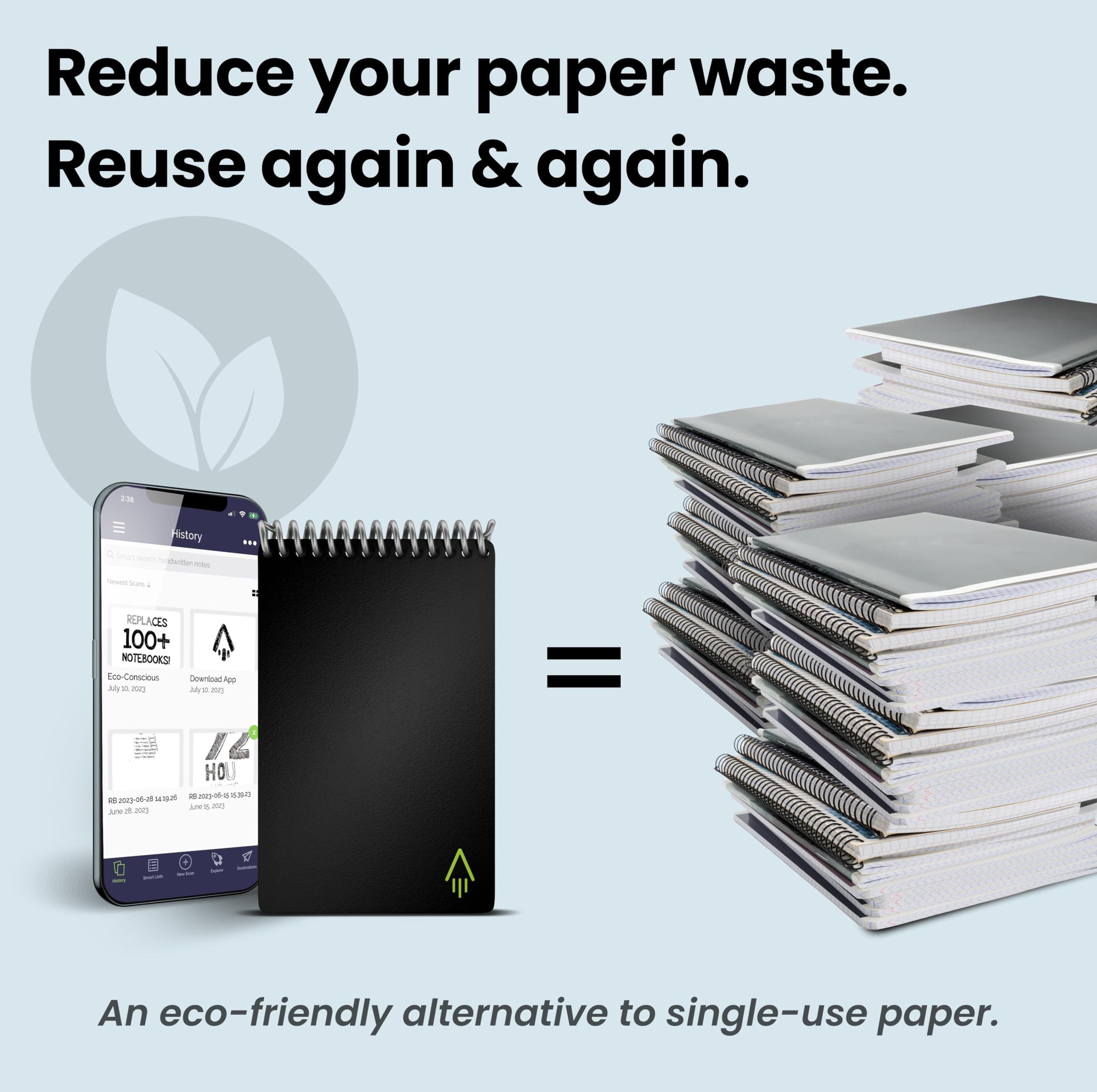 Rocketbook Reusable Digital Notebook - Smart Notepad A6 Black Wirebound Note Book To Do List Pad, Dotted Paper with Frixion Erasable Pen and Wipe, Office Gadget with Rocketbook App Reduce Paper Waste