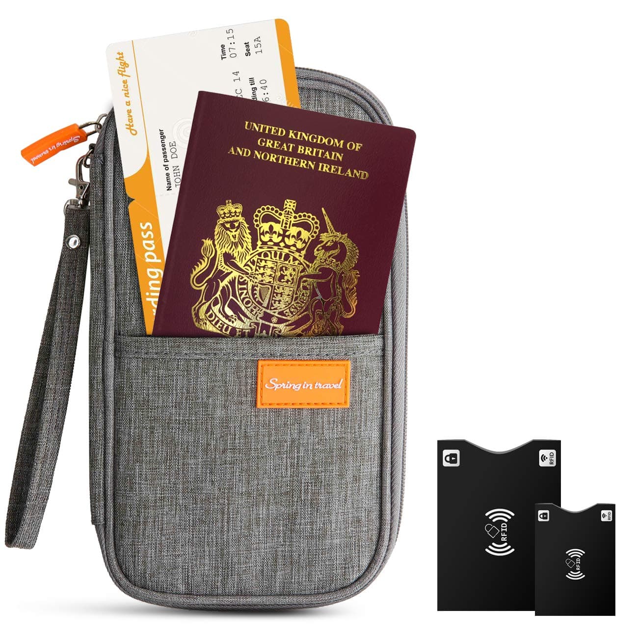 Papport Wallet Family, 5 Passport Wallet Organizer for Women/Men Includes 2 RFID Passport Protector, Passport Wallet Organizer for Travel, Holiday by OOSOFITT, Grey