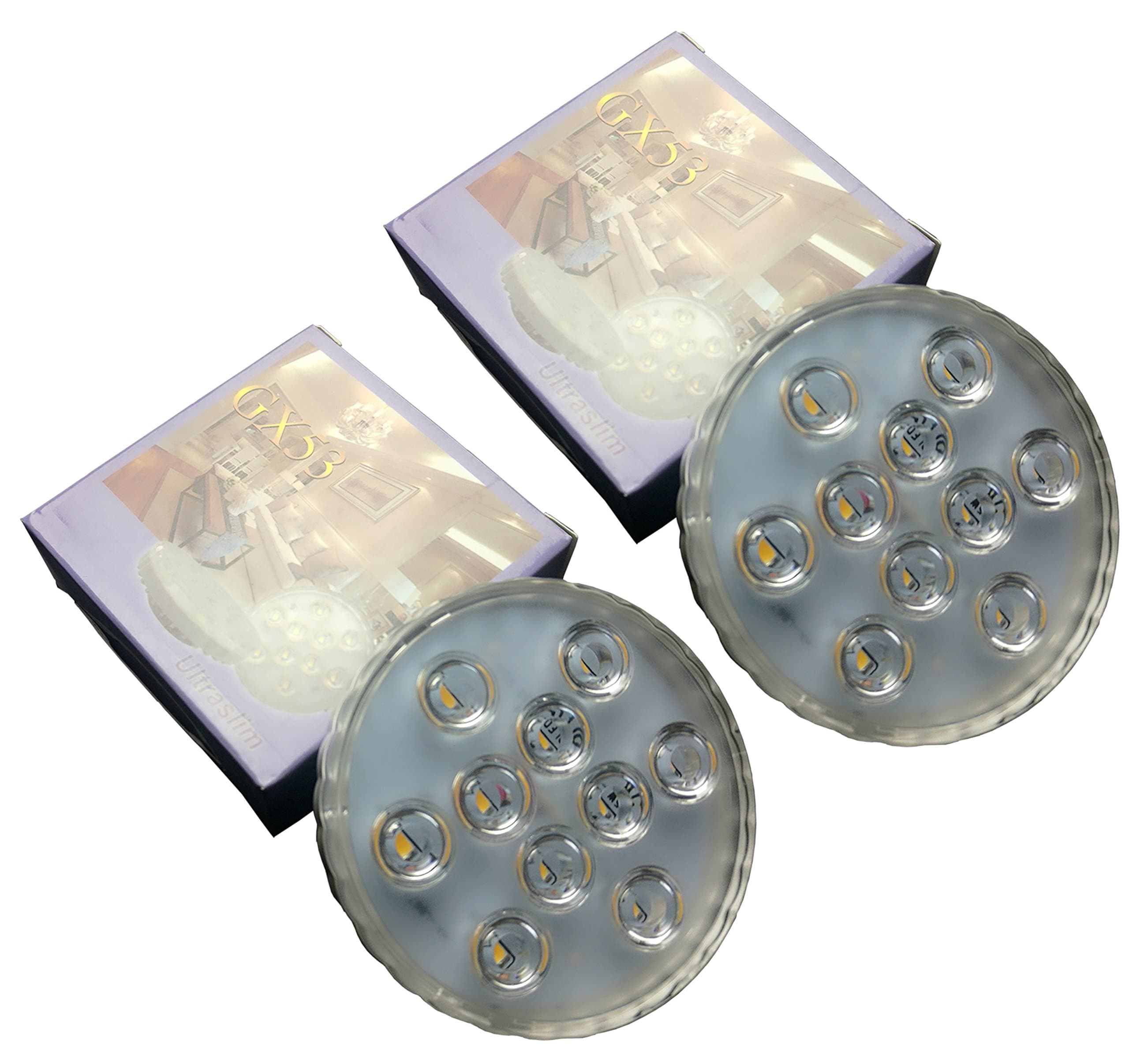 FExYinz 2-Pack 5 Watt GX53 LED Light Bulb Cold White 6000K Light Bulb 500 Lumen SMD 5630 CFL Replacement Cabinet LED GX53 Light Energy-Saving Wardrobe Light Closet Lamp [Energy Class A+]