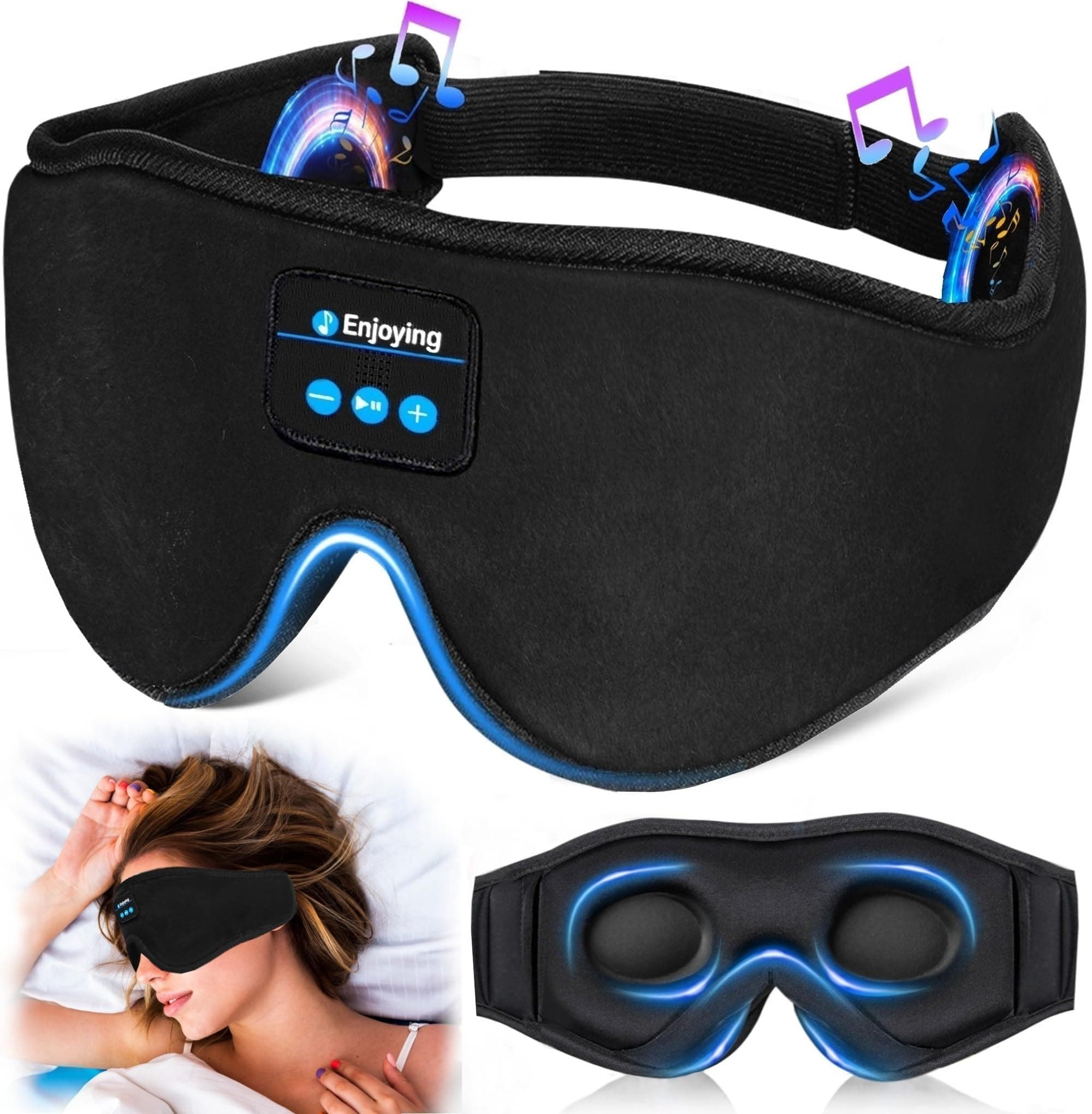 Bluetooth Sleep Mask, 3D Sleep Headphones Eye Mask with Headphones for Men & Women, Wireless Music Sleep Mask Sleeping Headphones Perfect for Side Sleepers, Travel, Nap, Yoga, Meditation
