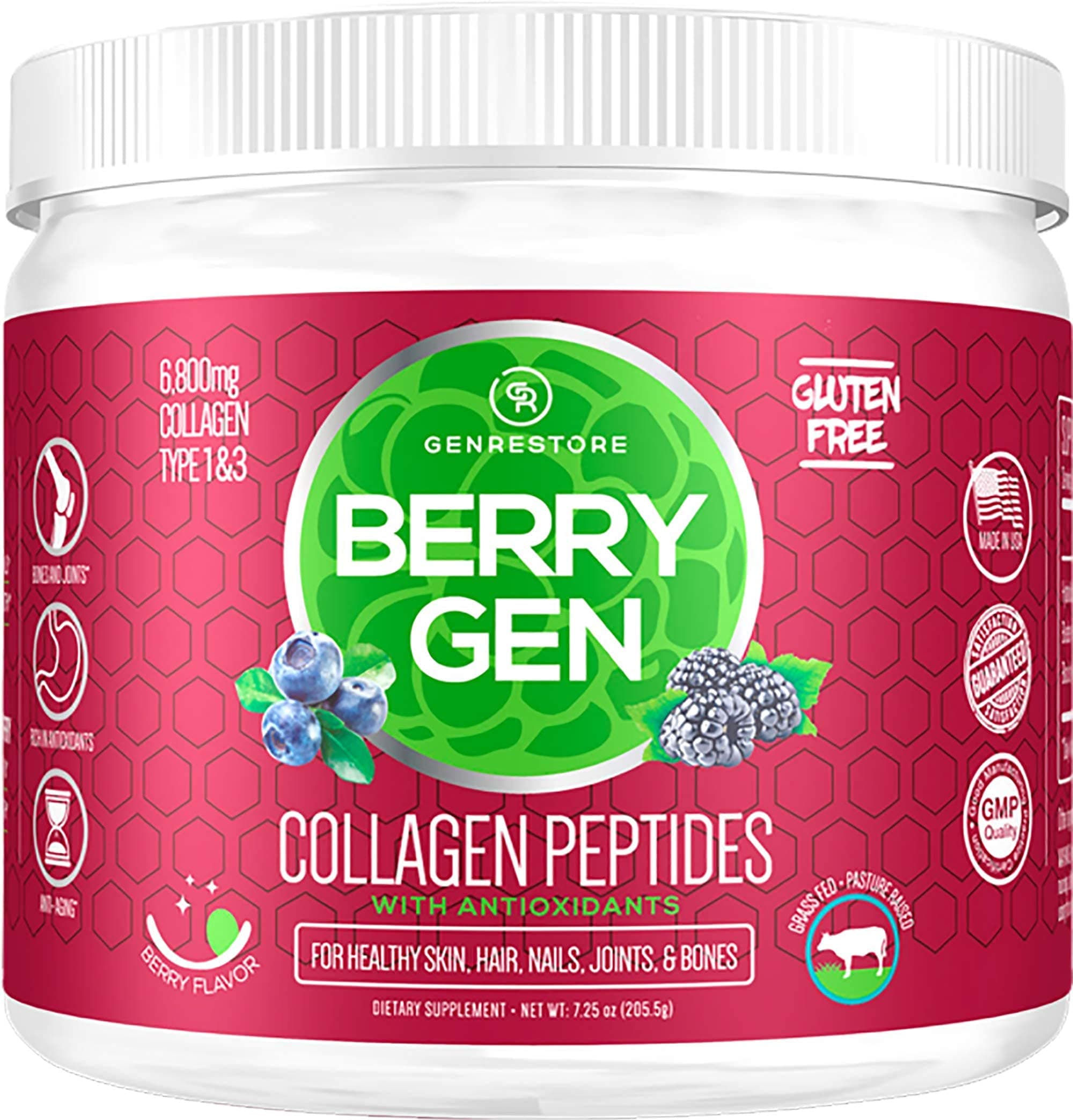 Collagen Powder with Antioxidants from BlackBerry and Blueberry Extracts - 30 Servings - Natural Dual Action Formula - Supports Joints, Hair, Skin, and Nails - Made in The USA