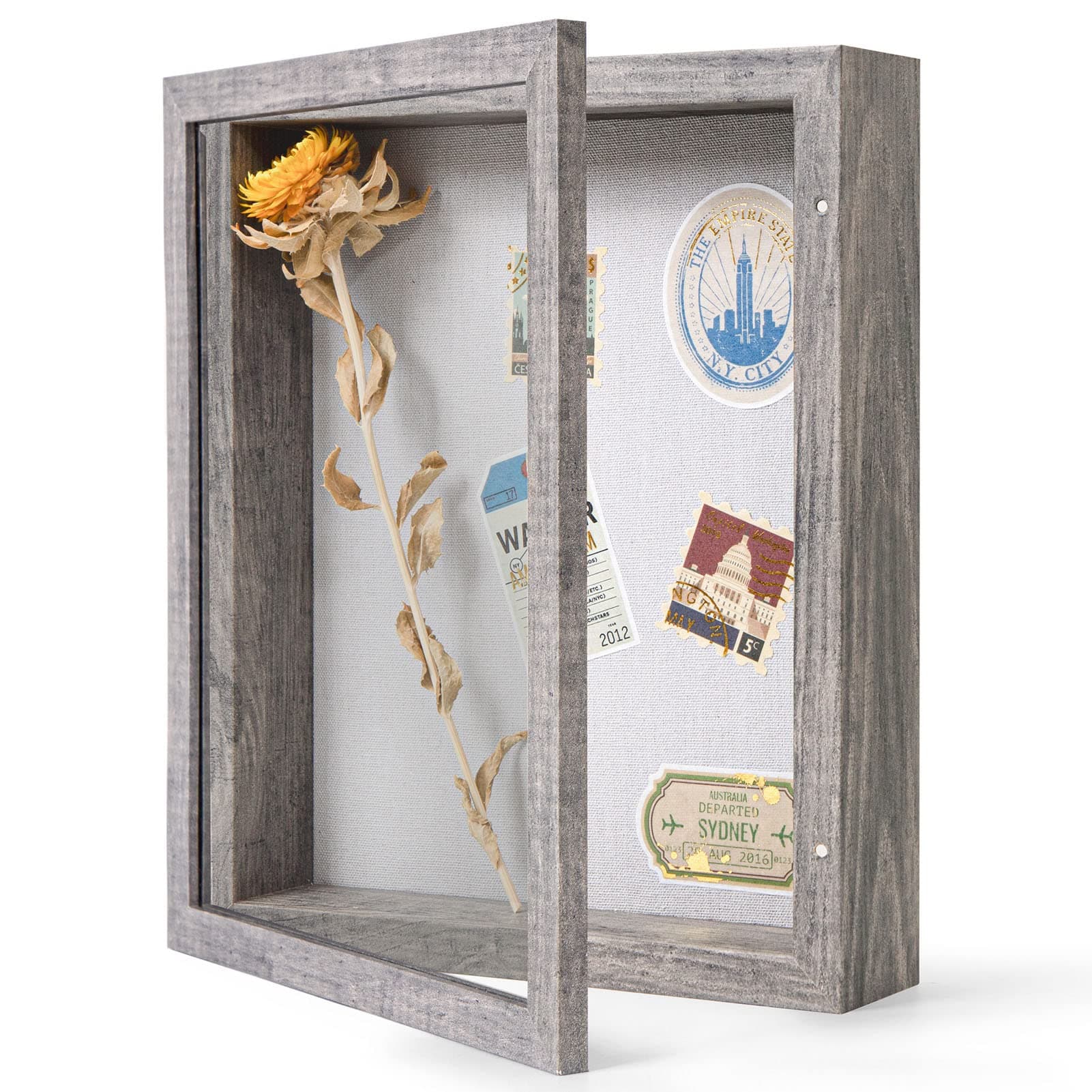 Califortree 8x10 Shadow Box Frame with Linen Back - Sturdy Memory Display Case of Flower, Pictures, Medals and More, Rustic Gray