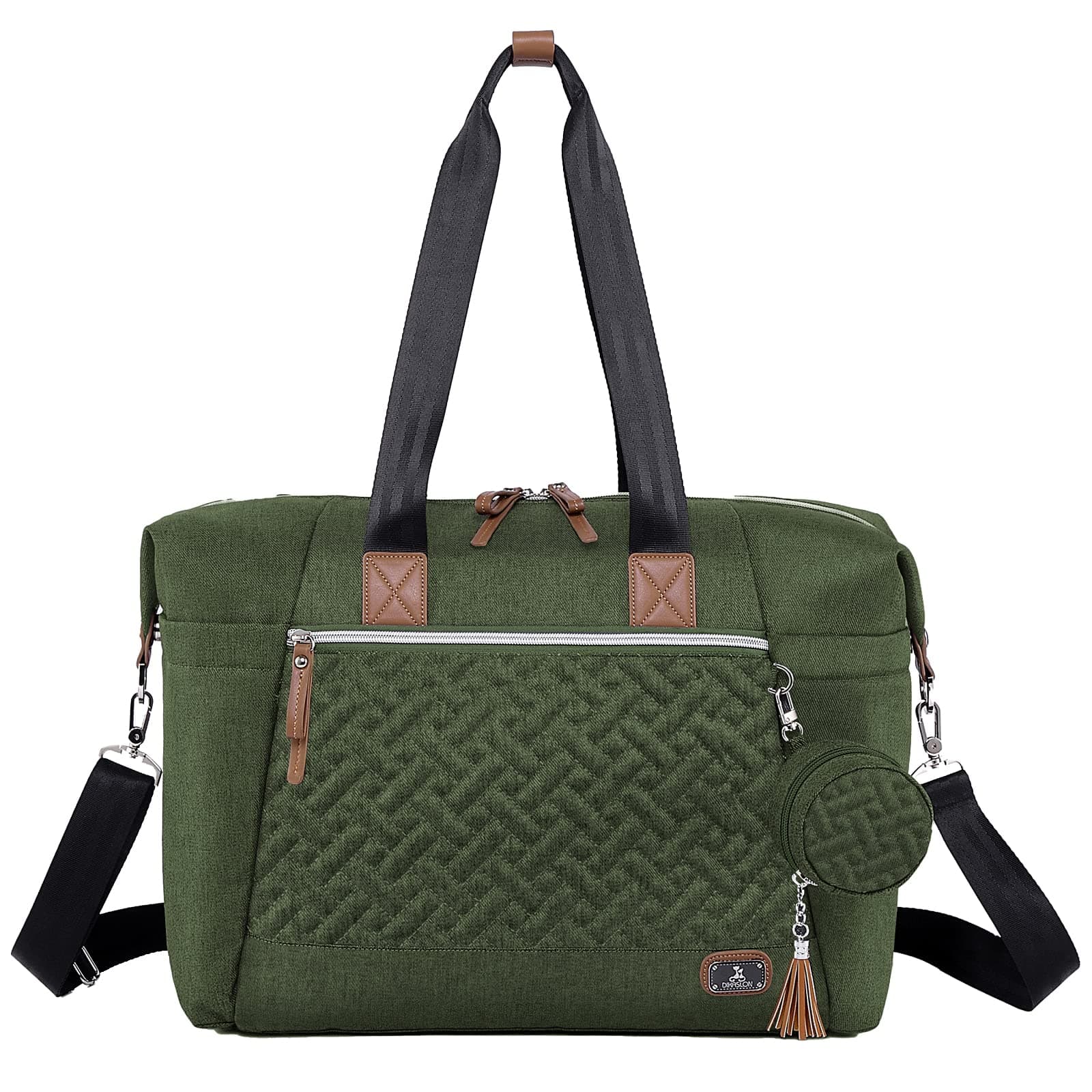 Dikaslon Diaper Bag Tote, Large Travel diaper tote for Mom and Dad, Multifunction baby tote bag for Boys and Girls with Pacifier Case and Changing Pad, Olive Green