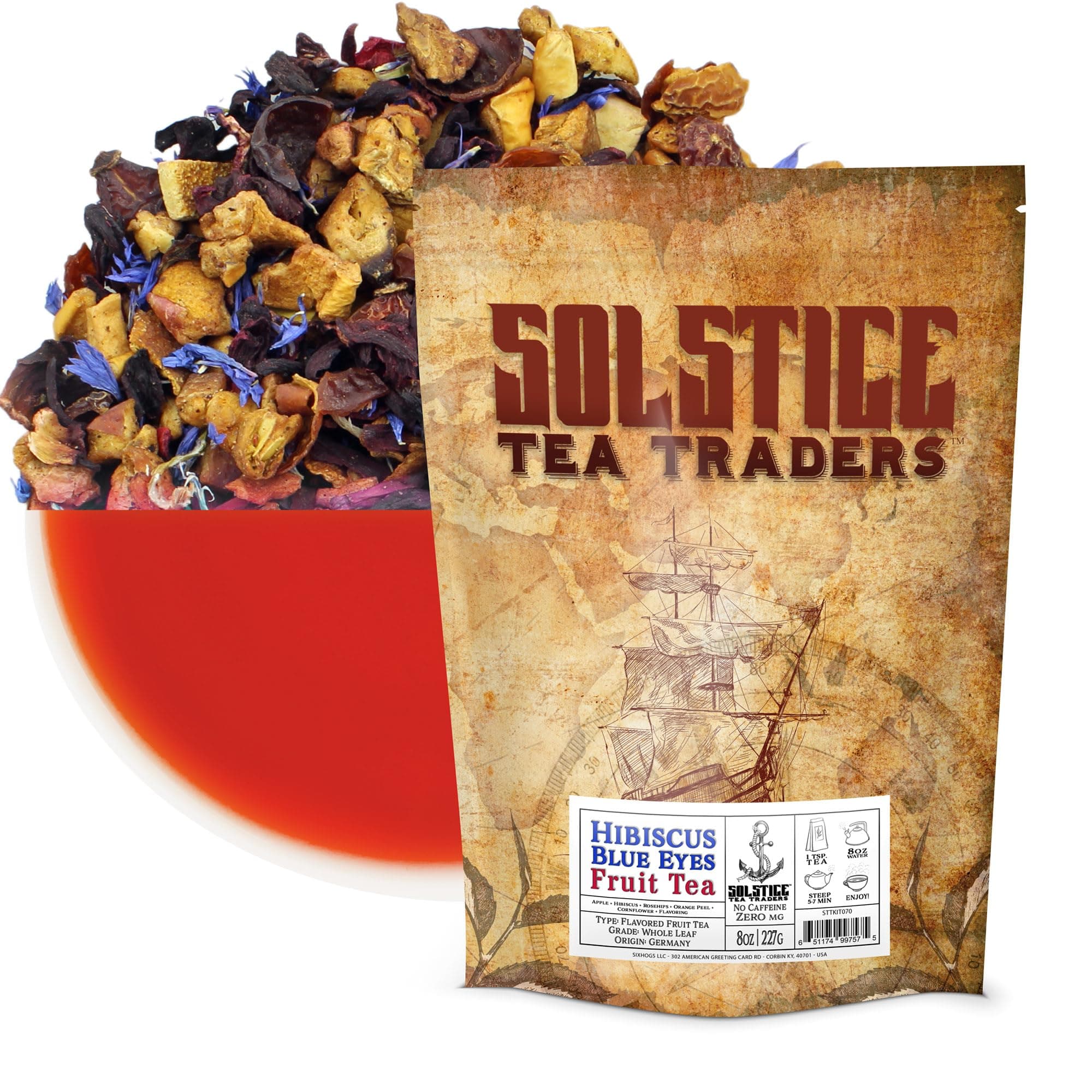 Hibiscus Blue Eyes Herbal Tea (8oz Bulk Bag); Caffeine-Free Tisane w/ Dried Flowers & Fruit