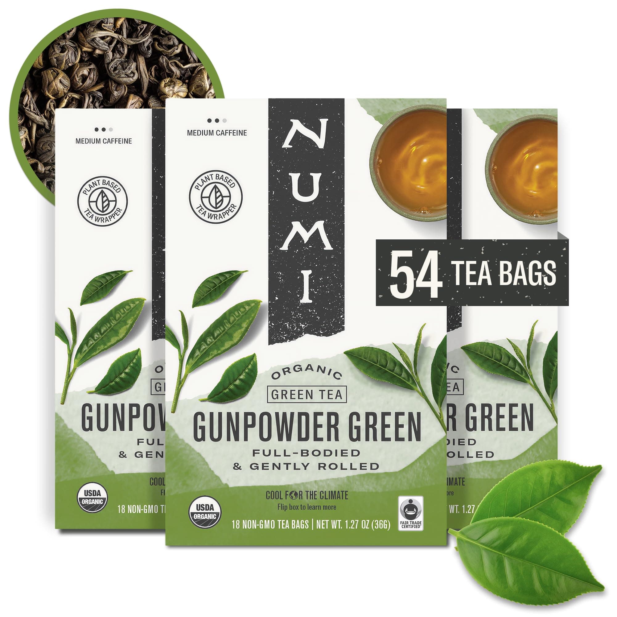 Numi Organic Gunpowder Green Tea – 54 Green Tea Bags – Bold, Smooth Flavor, Packed with Antioxidants, Naturally Energizing, Microplastic-Free Tea Bags
