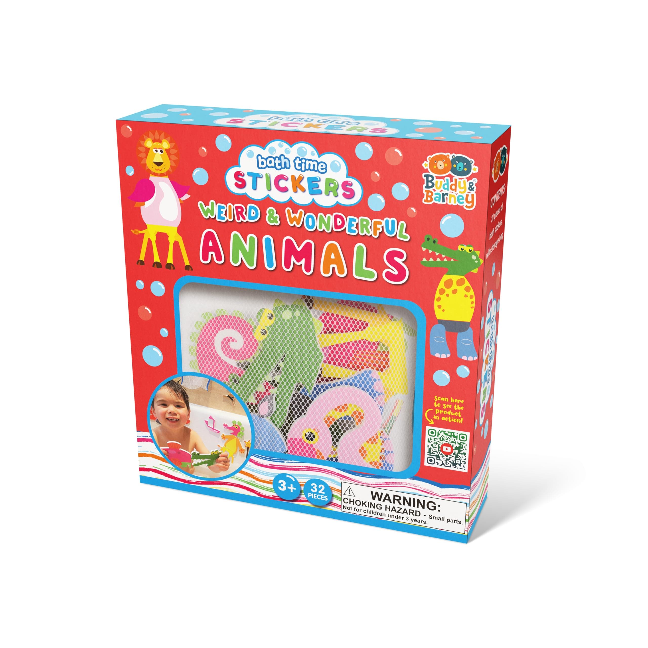 Buddy & Barney Weird And Wonderful Animals Bath Time Stickers Toy For Kids. Water Play. Gifts for children baby. Storage Organiser Bag