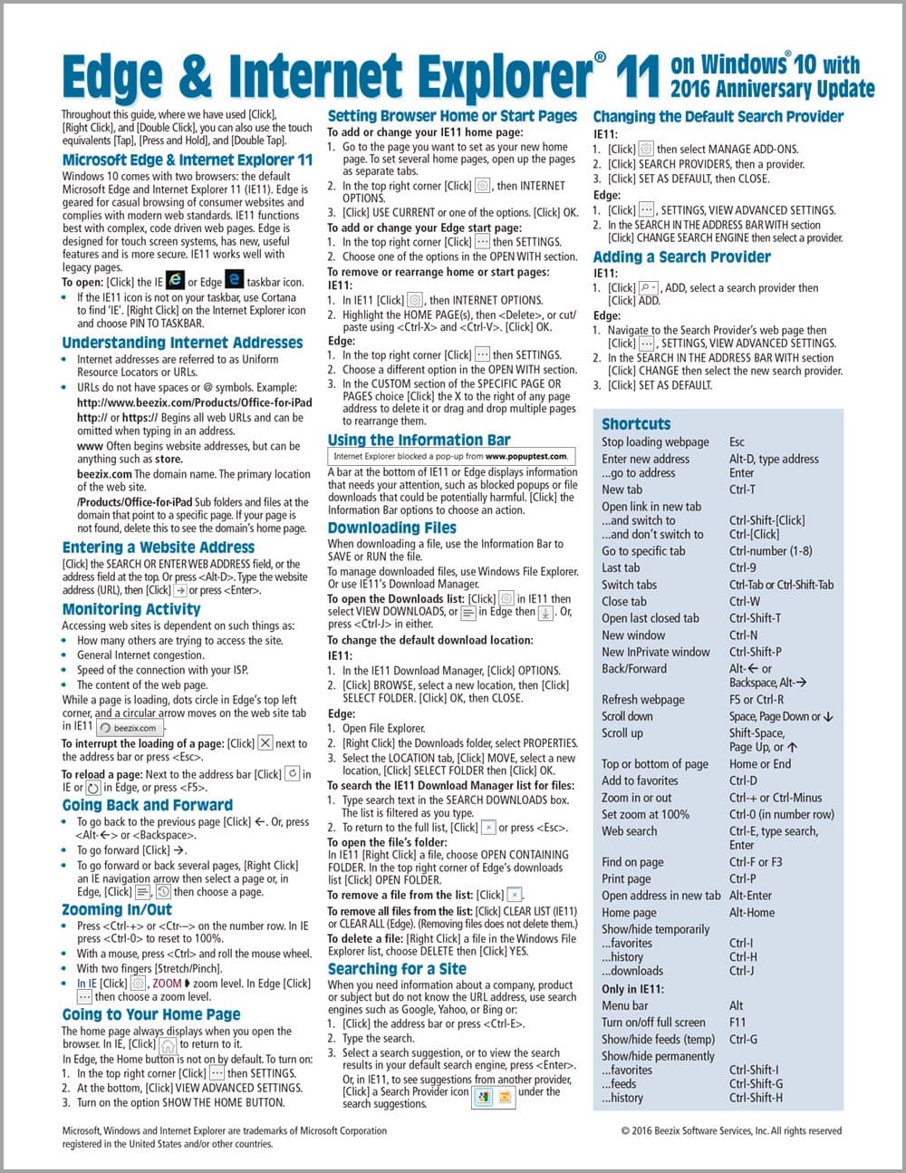 Microsoft Edge and Internet Explorer 11 for Windows 10 Anniversary Update Quick Reference Guide (Cheat Sheet of Instructions, Tips & Shortcuts - Laminated Card) Pamphlet – August 22, 2016