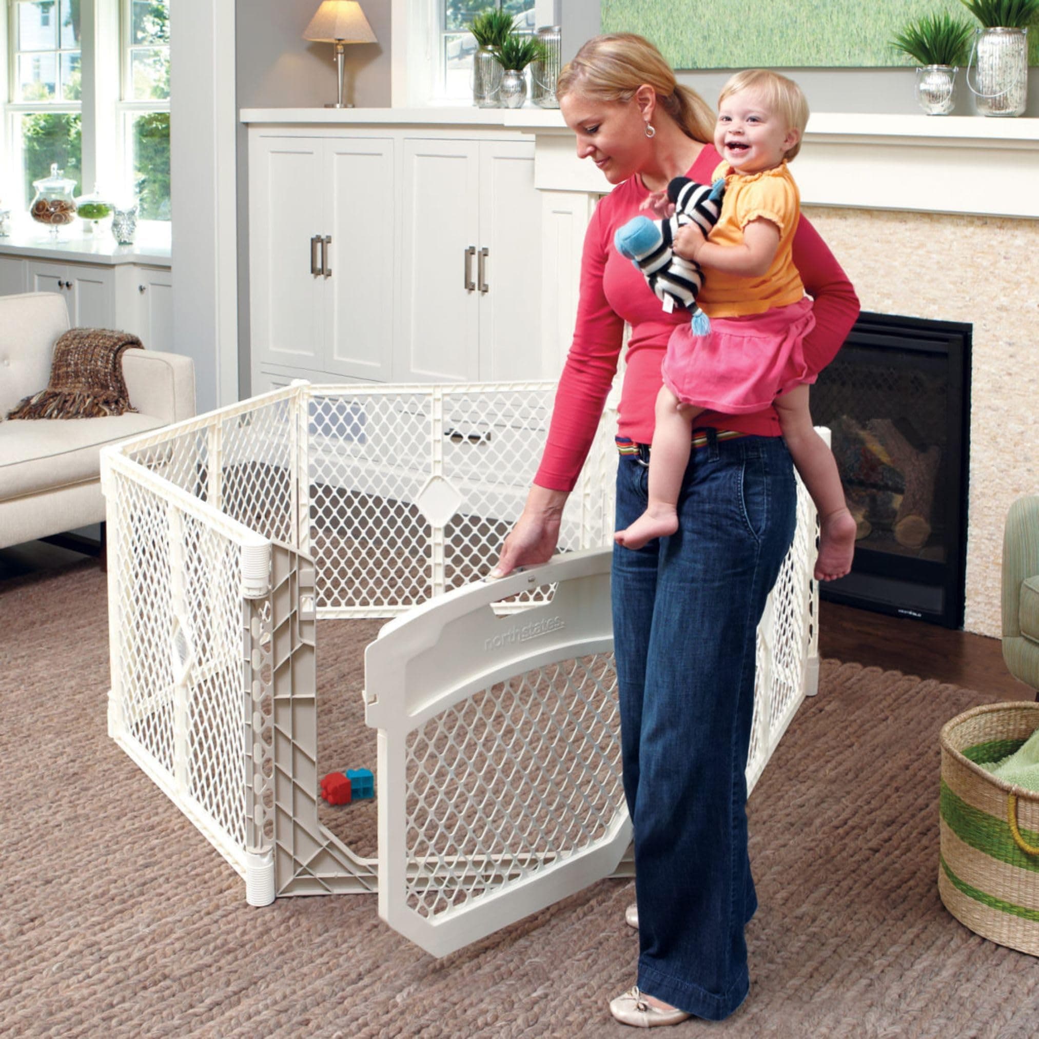 Superyard Ultimate Play Yard: Freestanding 6-Panel Baby Playpen with Door - Indoor or Outdoor Use - Made in USA - Encloses Up to 18.5 Square Feet - 26 Inches Tall - Ivory