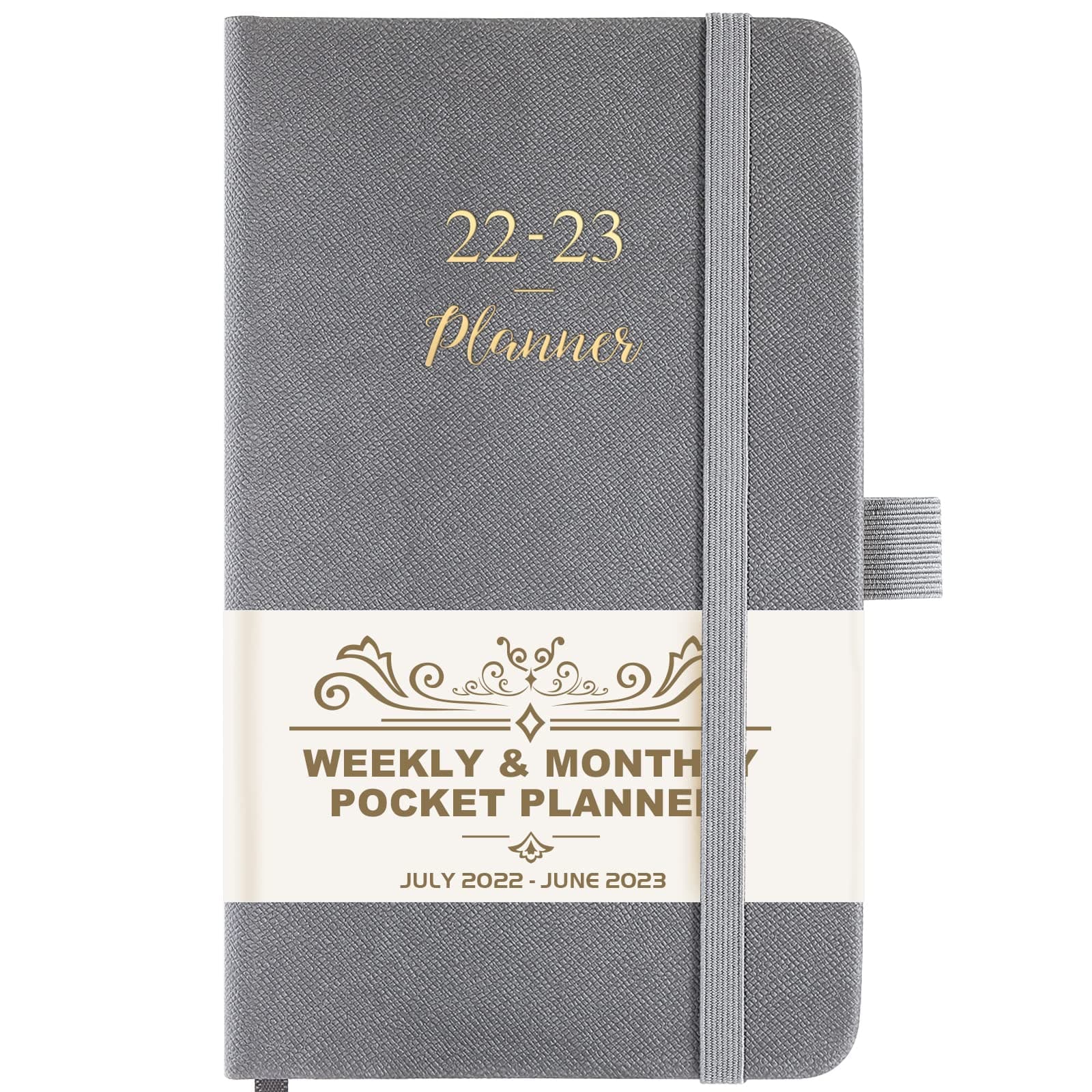 2022-2023 Pocket Planner/Calendar - Weekly & Monthly Pocket Planner 2022-2023, July 2022 - June 2023, 6.3''×3.8'', Pen Hold, Book Markers, Back Pocket, Elastic Closure, Note Pages, Hardcover - Gray