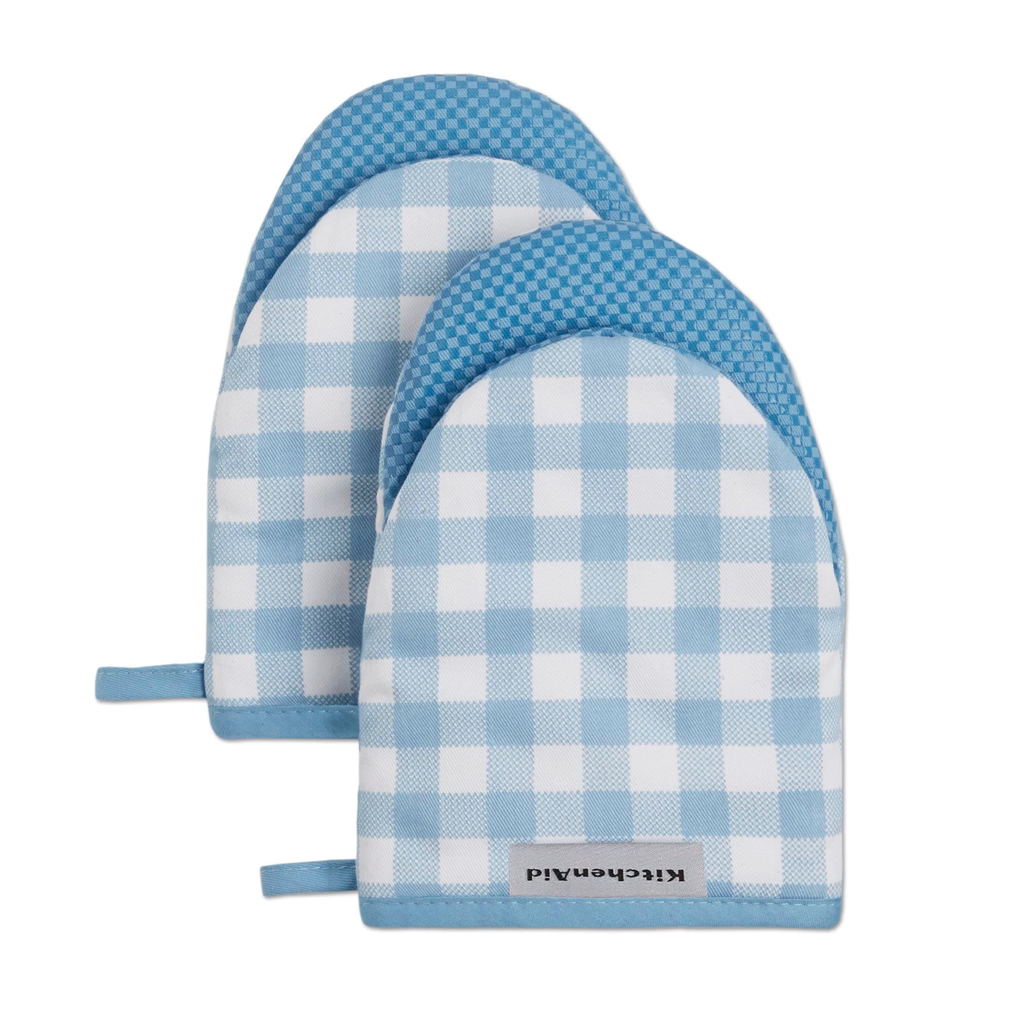 KitchenAid Gingham Mini Oven Mitt 2-Pack Set, Blue Velvet, 5.5"x8"