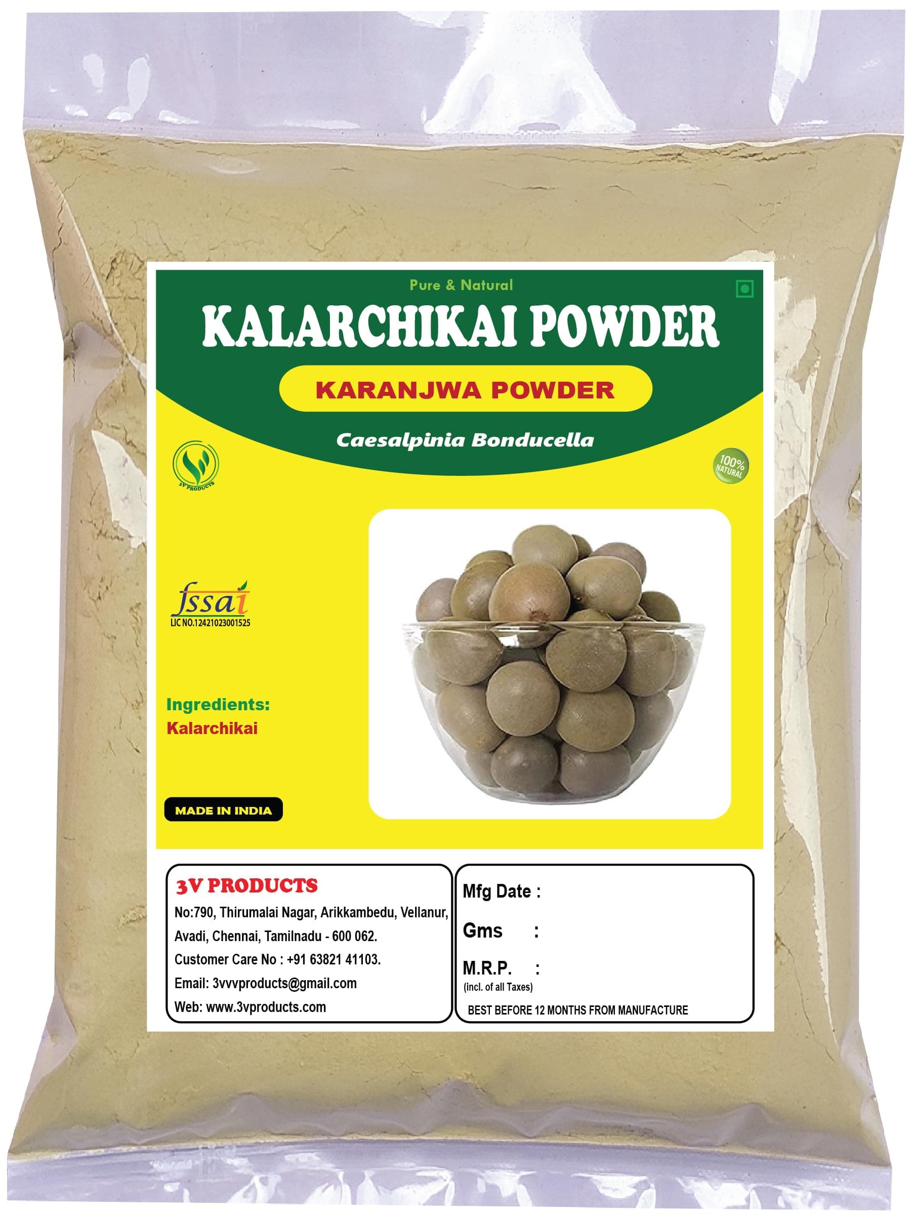 3V PRODUCTS Kalarchikai Powder 150g | Fever Nut | Kantkarej | Caesalpinia Bonducella