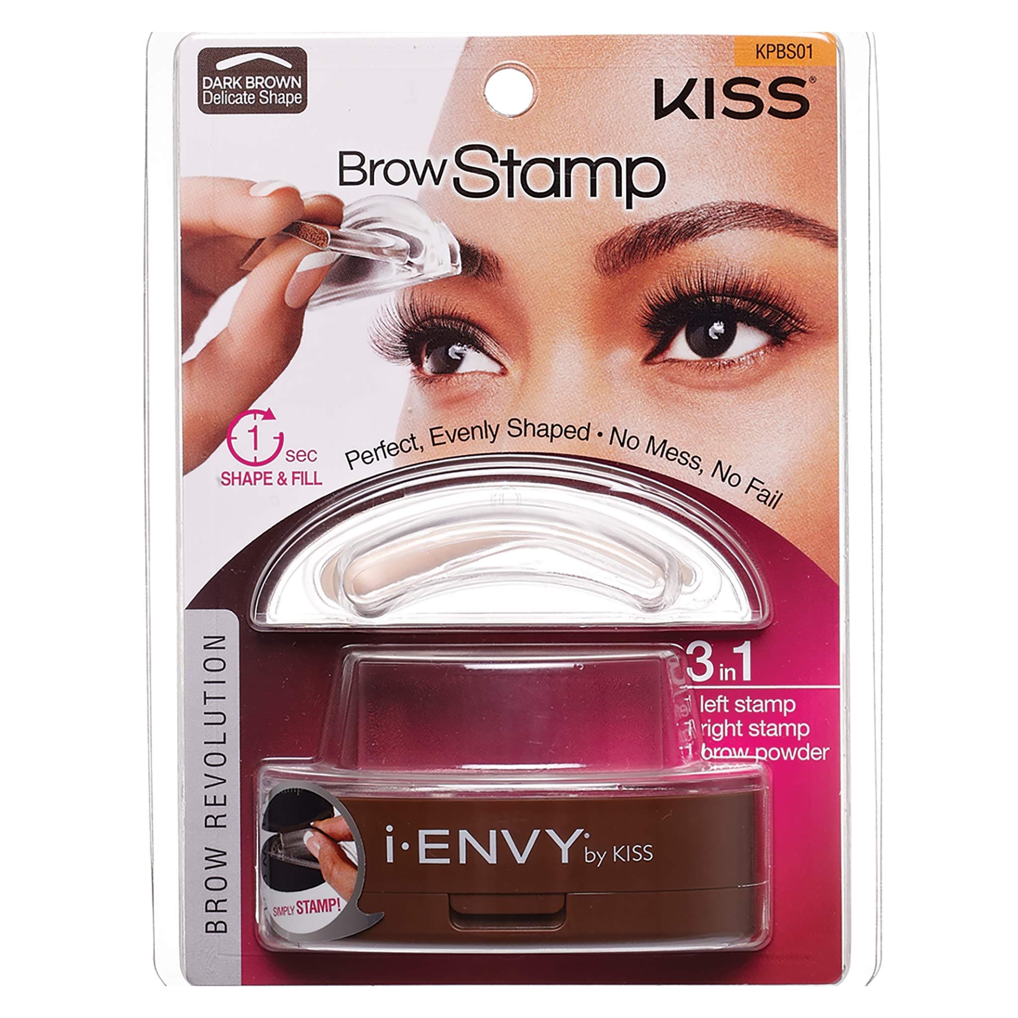 KISSI Envy By Brow Stamp Perfect Eyebrow Dark Brown Kpbs01, Kpbs01 Dark Brown/Delicate Shape, (1 Pack)