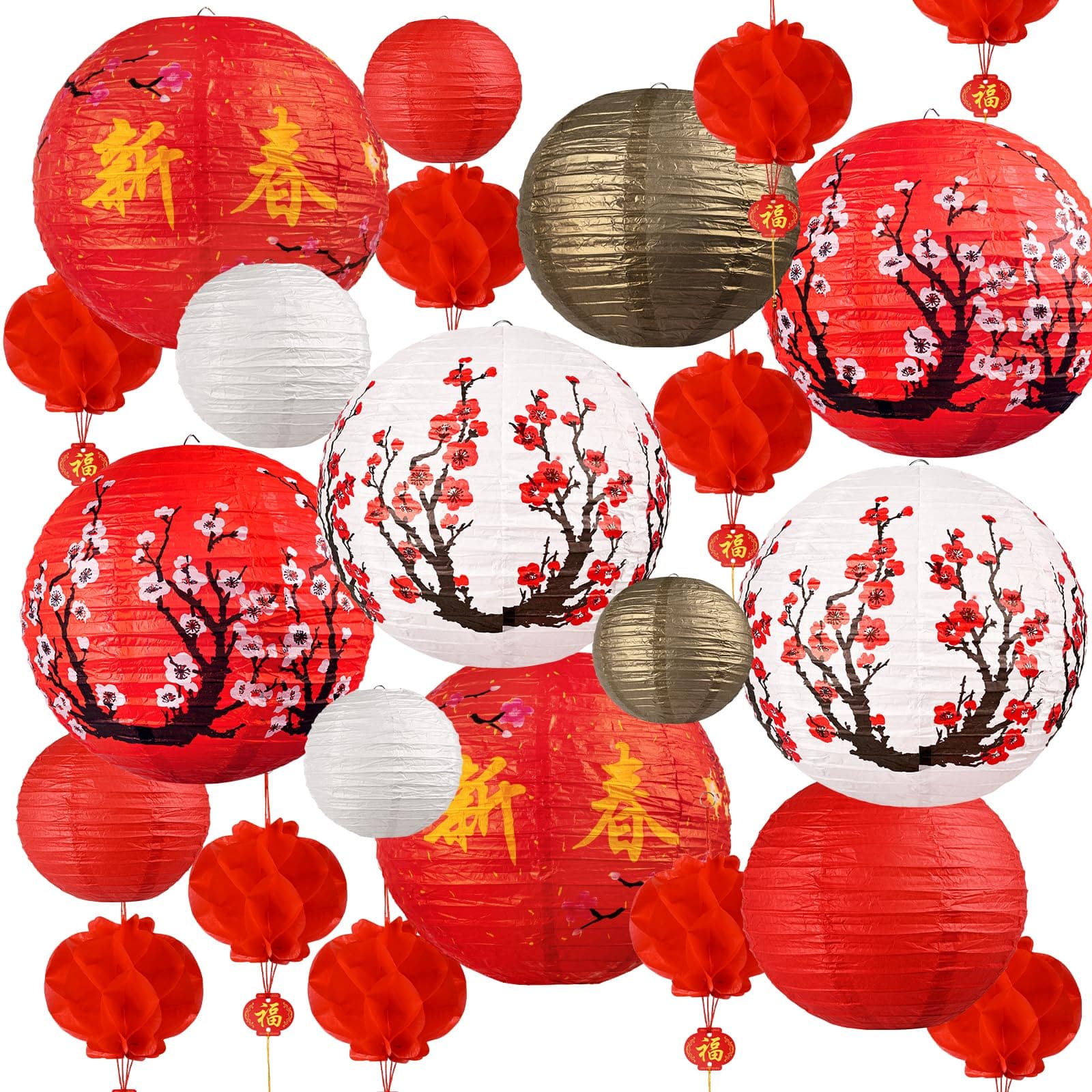 23 PCS Chinese Paper Lanterns and Japanese Paper Lantern for Chinese Spring Festival and Home Restaurant Wedding Party Decoration